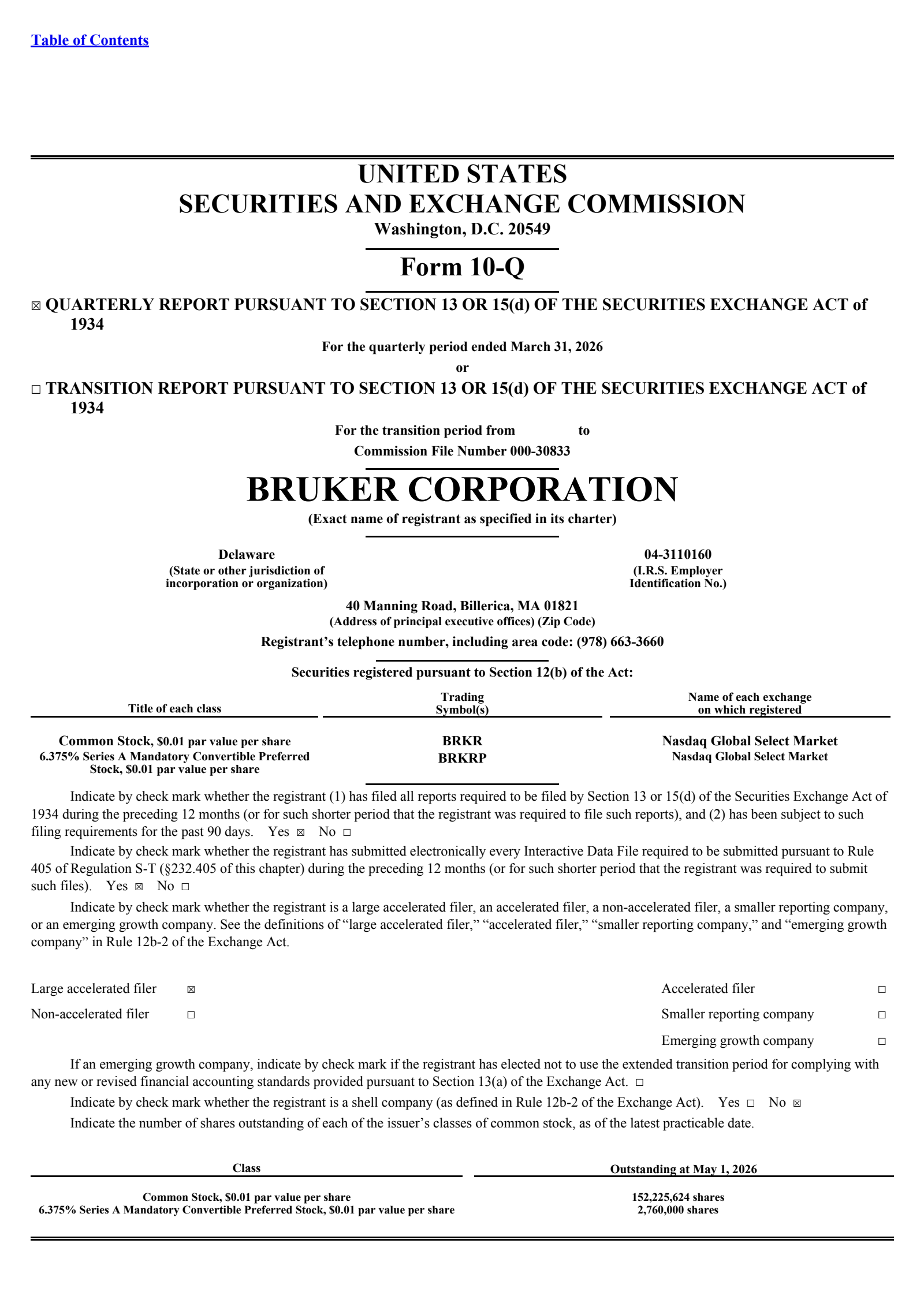 Bruker's Q1 2026 Quarterly report
