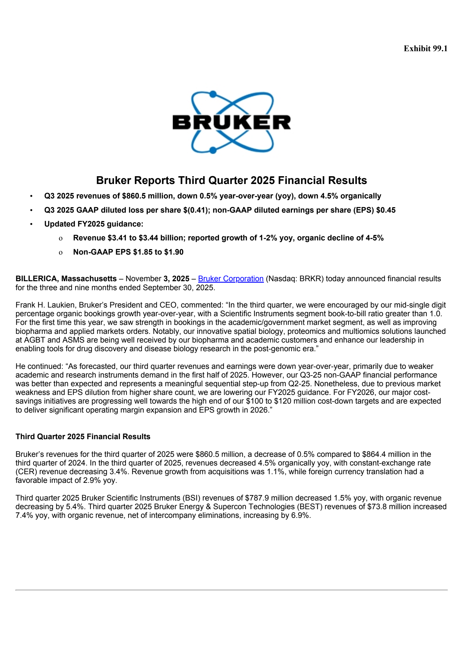 Bruker's Q3 2025 Earnings Release