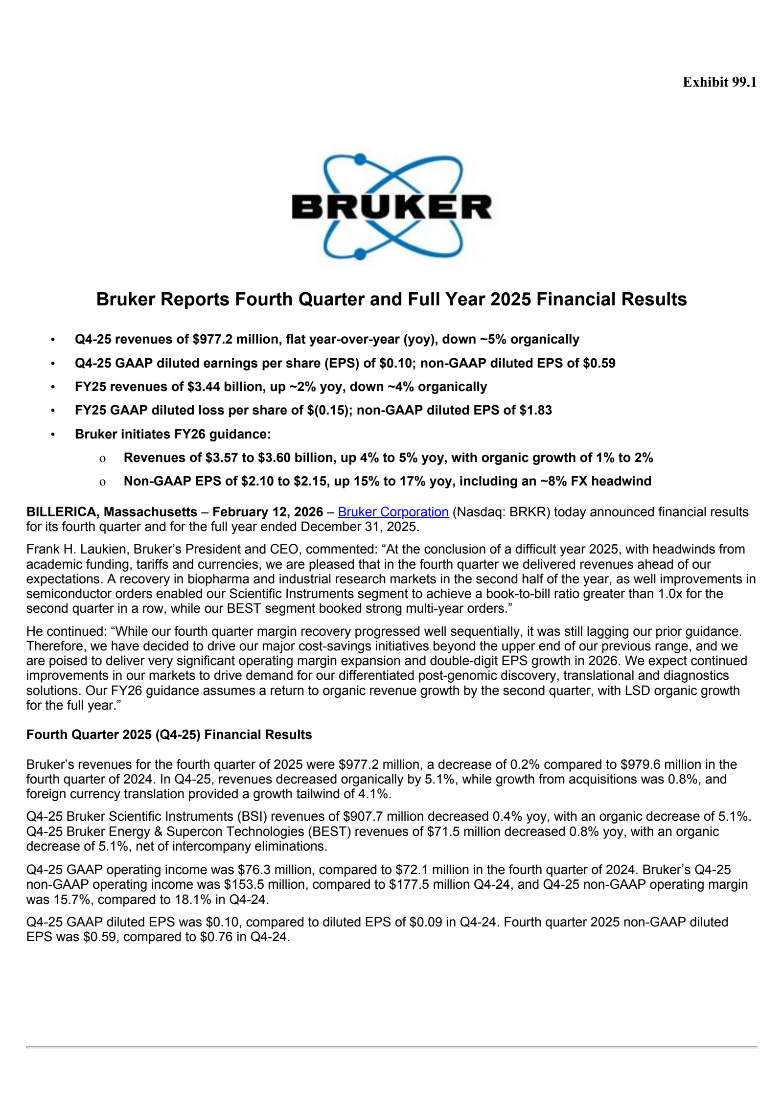 Bruker's Q4 2025 Press Release