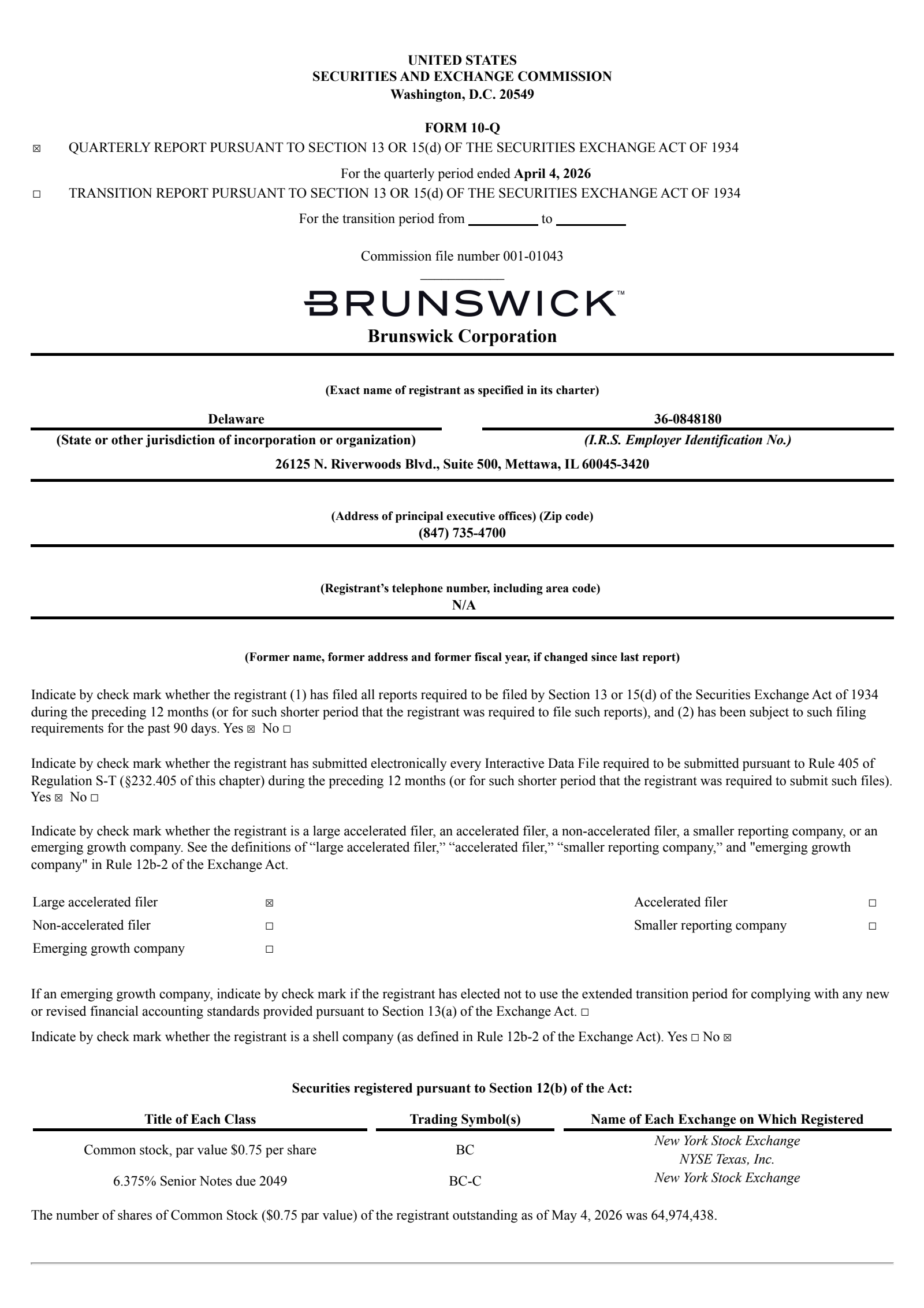 Brunswick's Q1 2026 Quarterly report