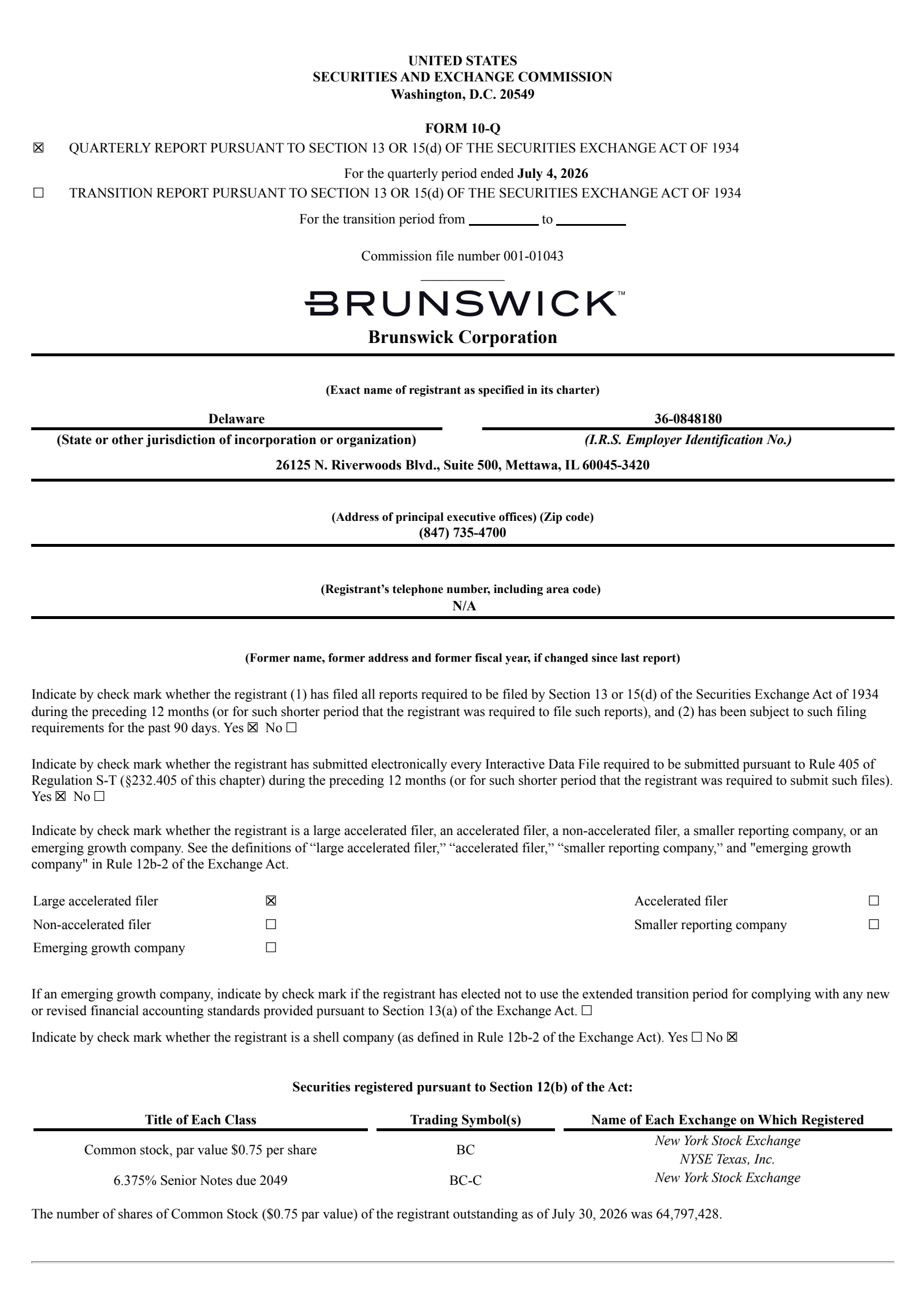 Brunswick's Q2 2026 Quarterly report