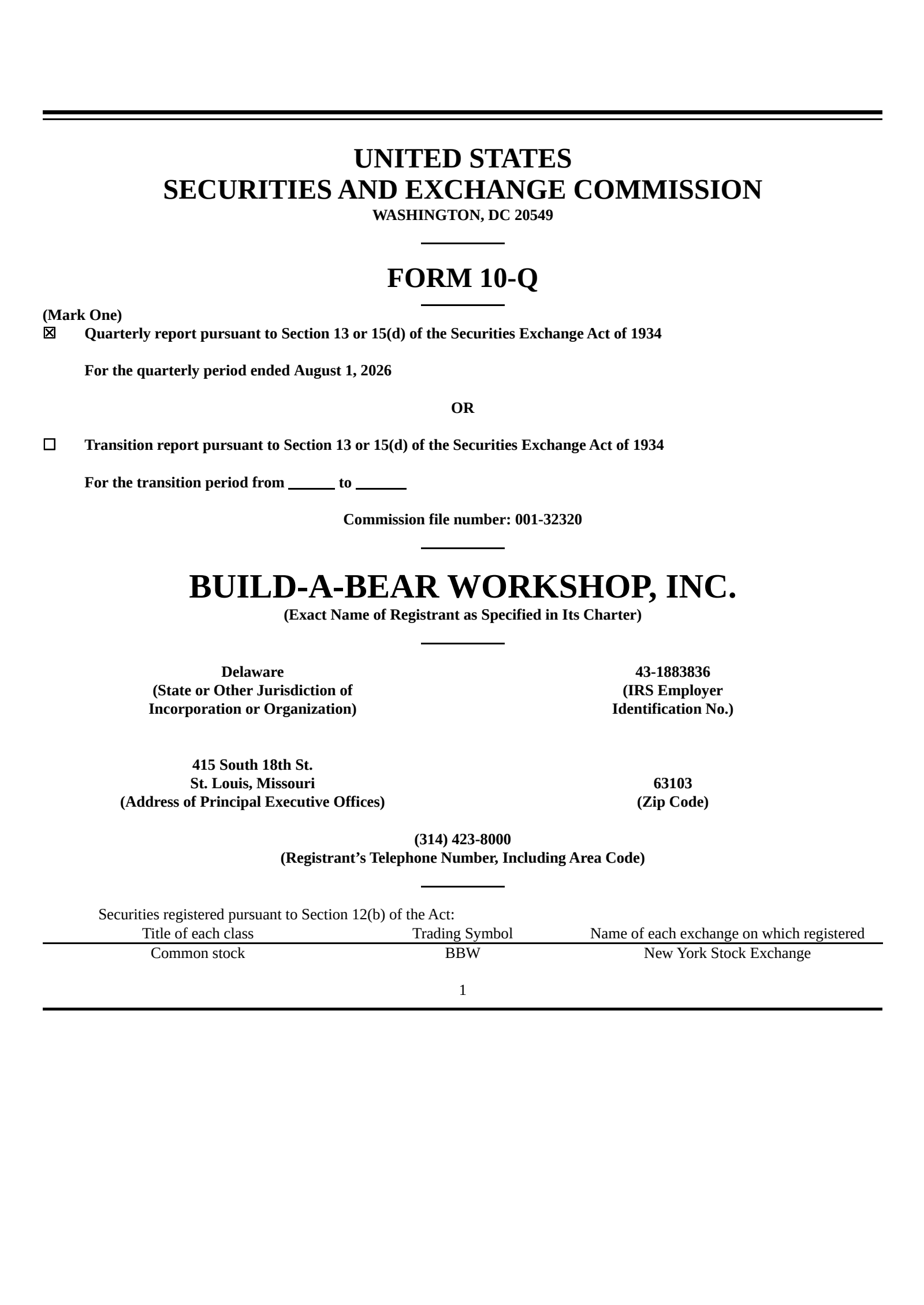 Build-A-Bear Workshop's Q2 2027 Quarterly report