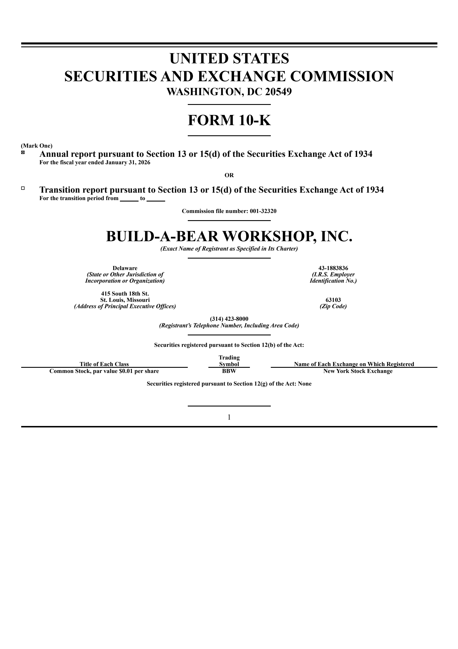 Build-A-Bear Workshop's Q4 2026 Annual report