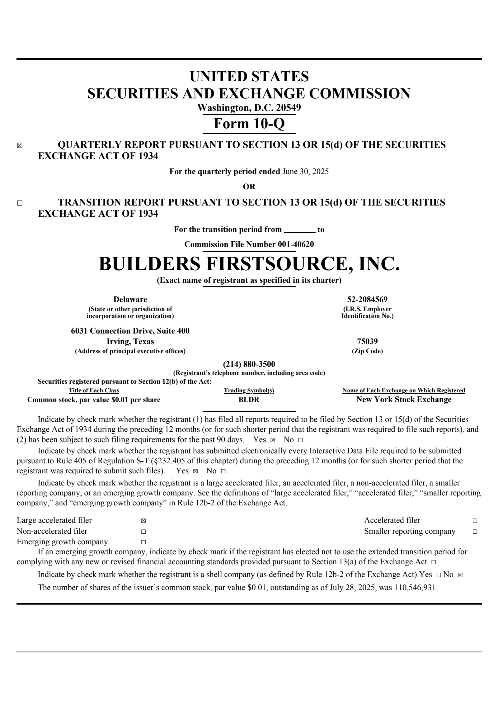 Builders FirstSource's Q2 2025 Quarterly report
