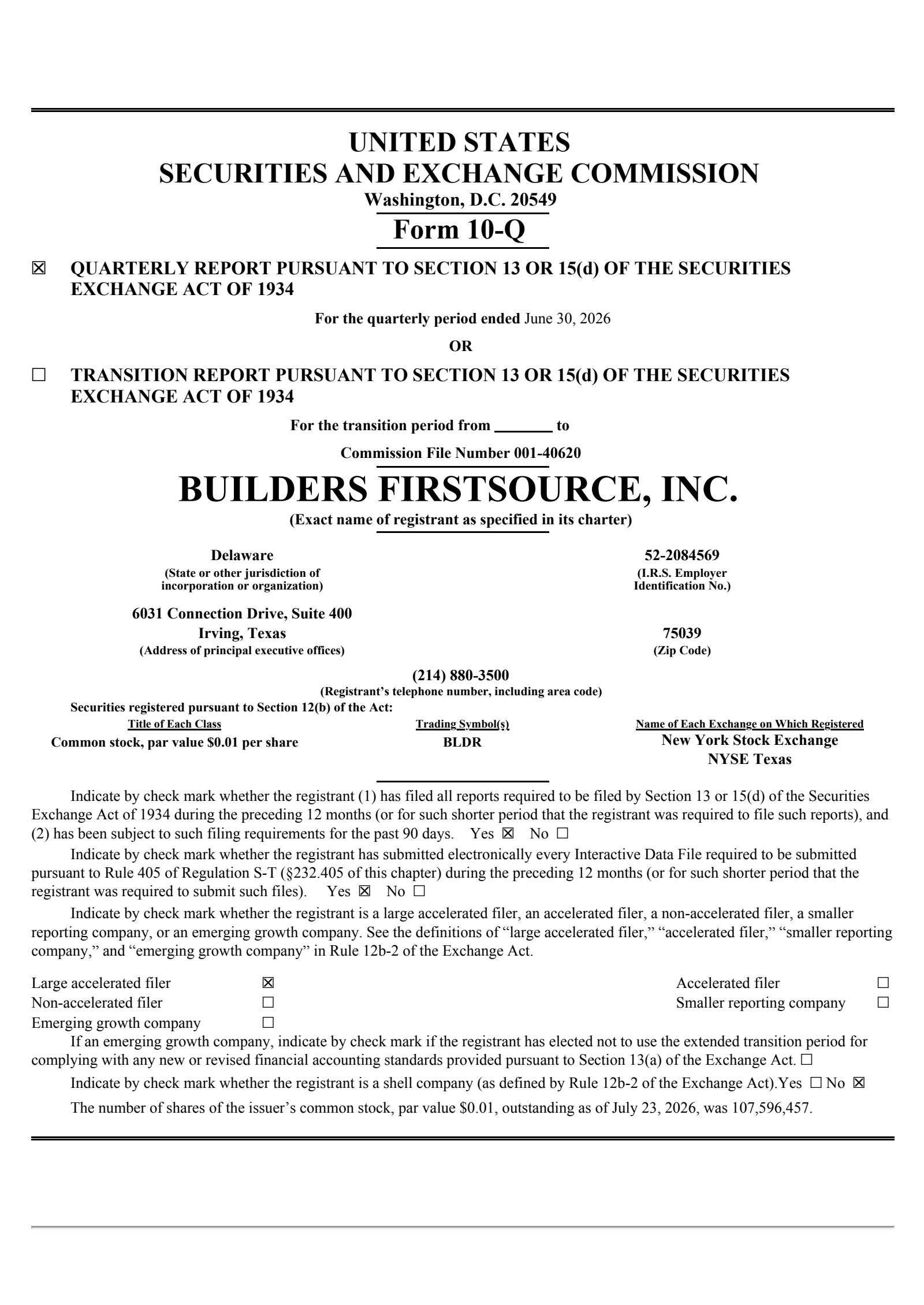 Builders FirstSource's Q2 2026 Quarterly report