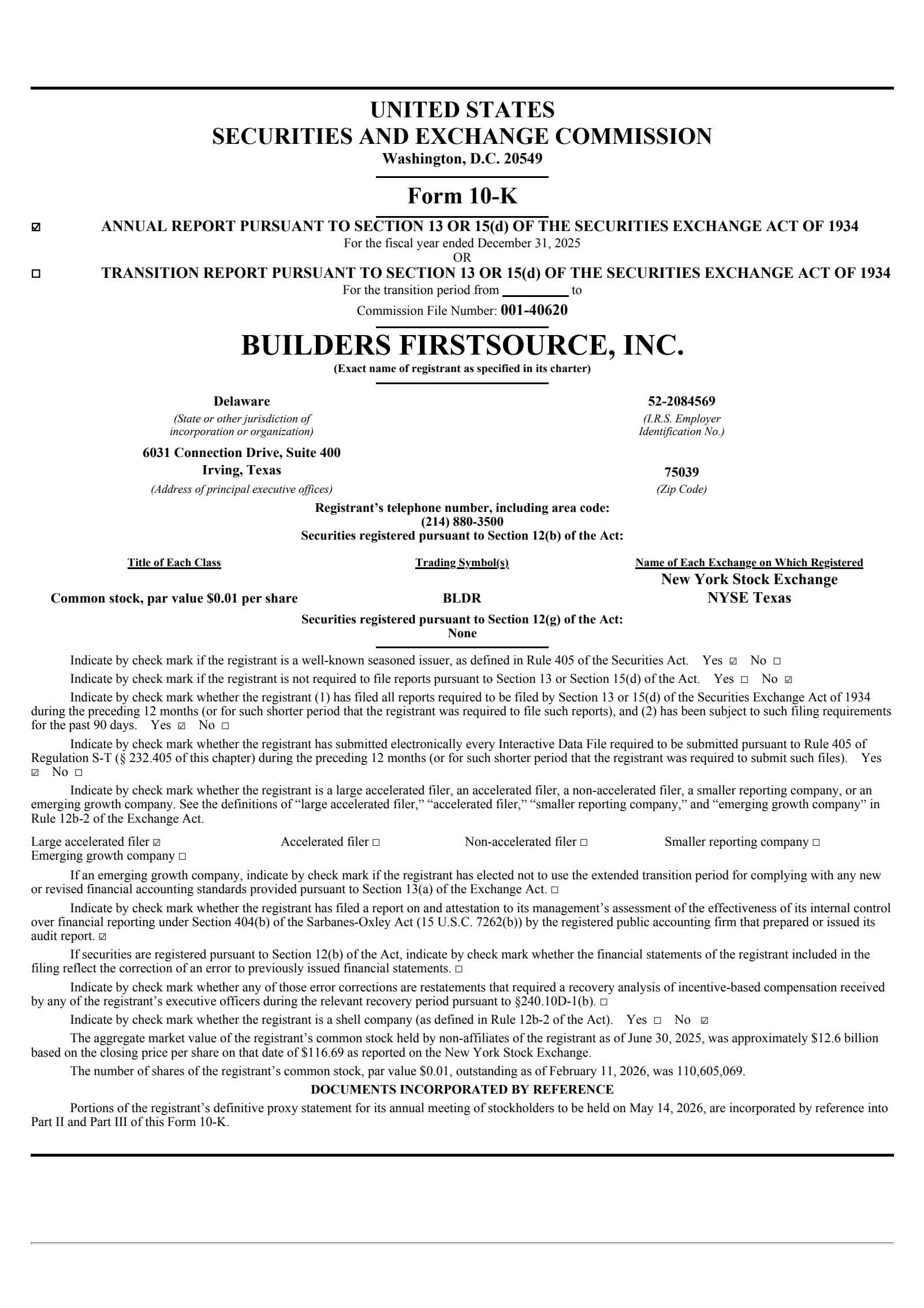 Builders FirstSource's Q4 2025 Annual report