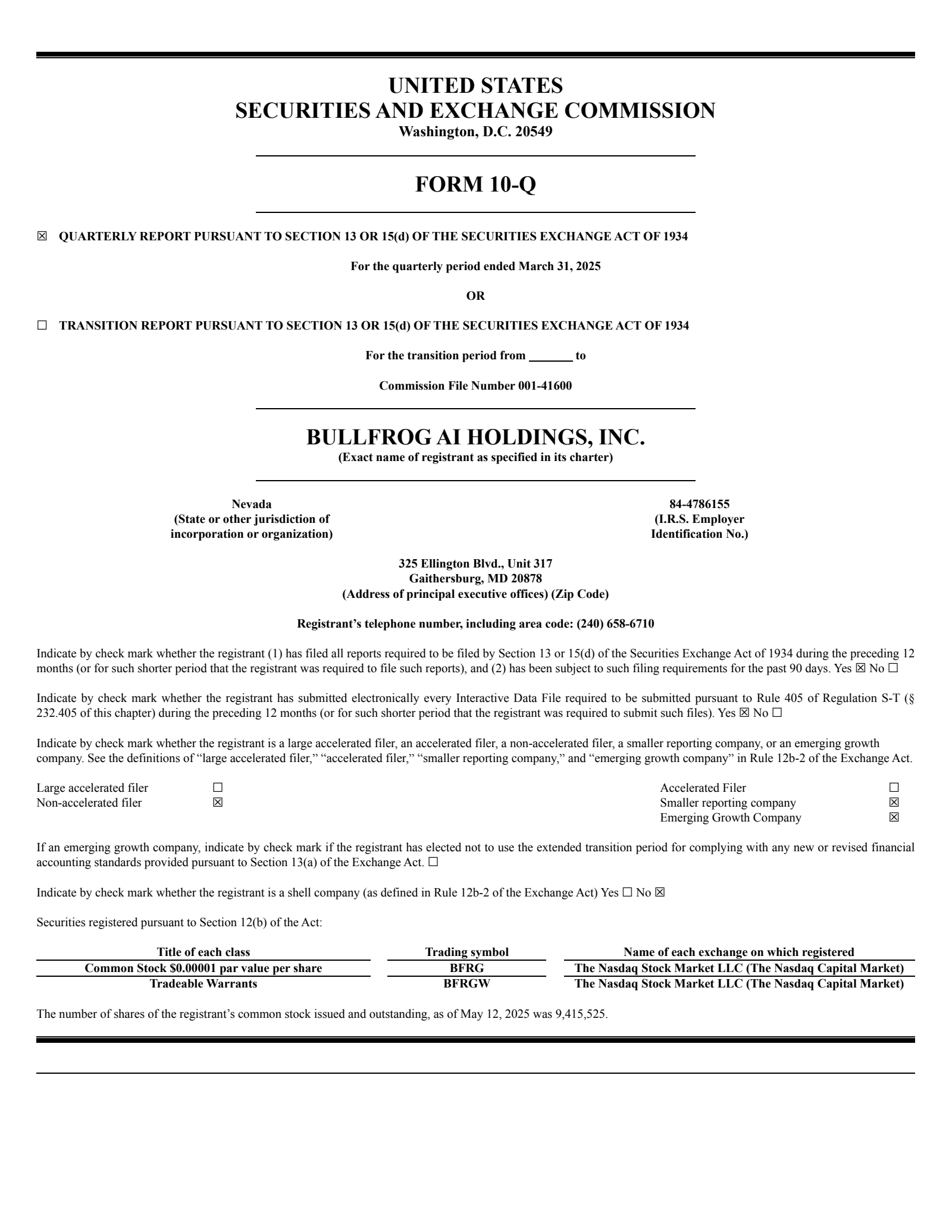 Bullfrog AI's Q1 2025 Quarterly report