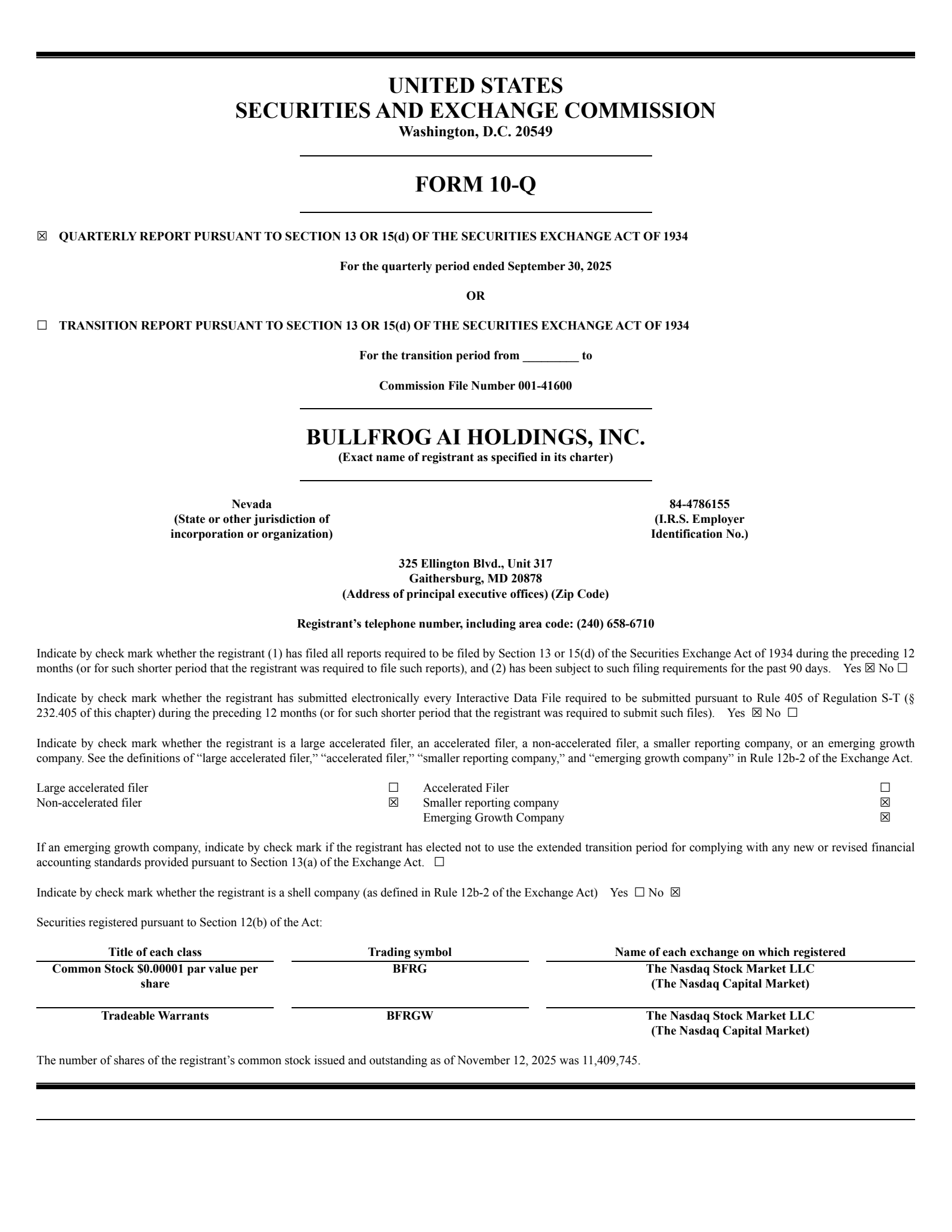 Bullfrog AI's Q3 2025 Quarterly report