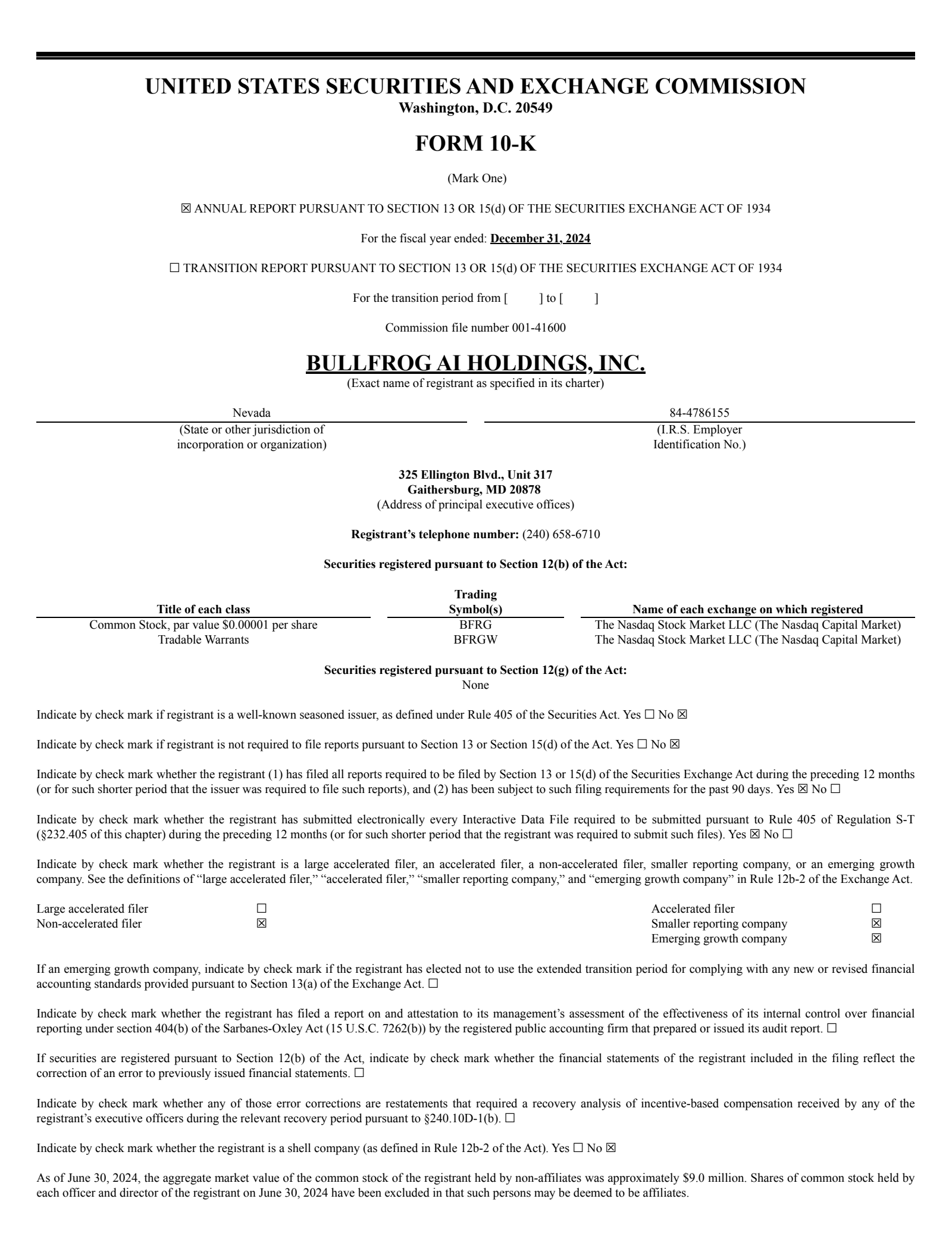 Bullfrog AI's Q4 2024 Annual report