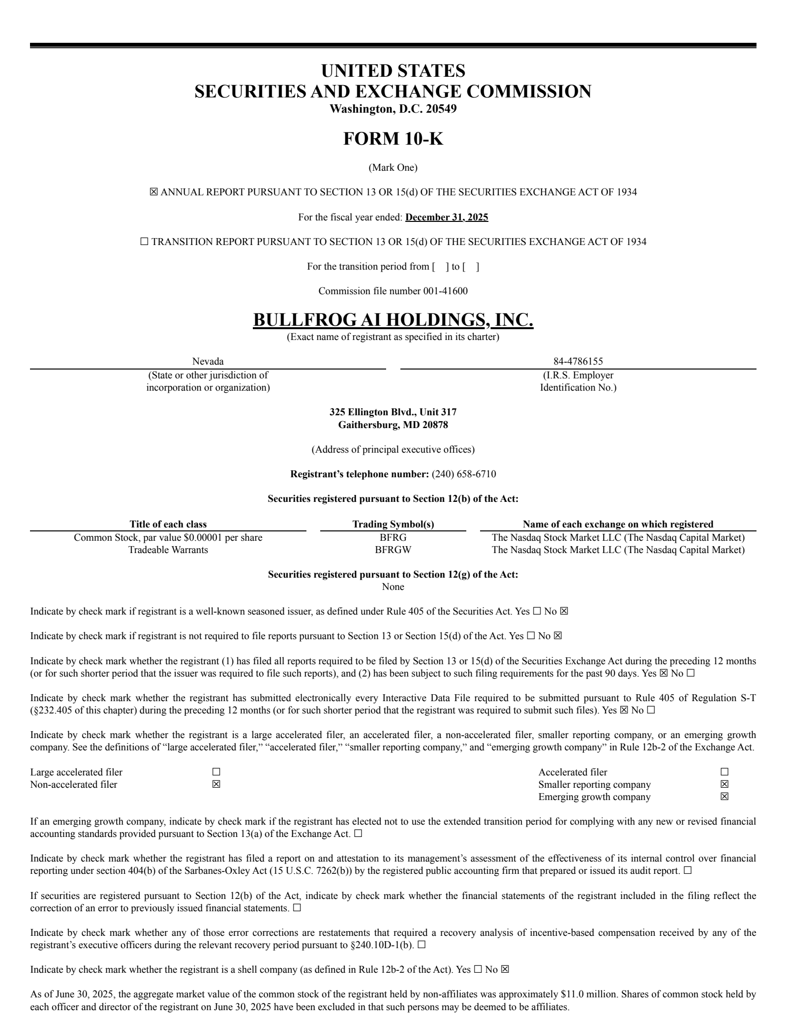 Bullfrog AI's Q4 2025 Annual report