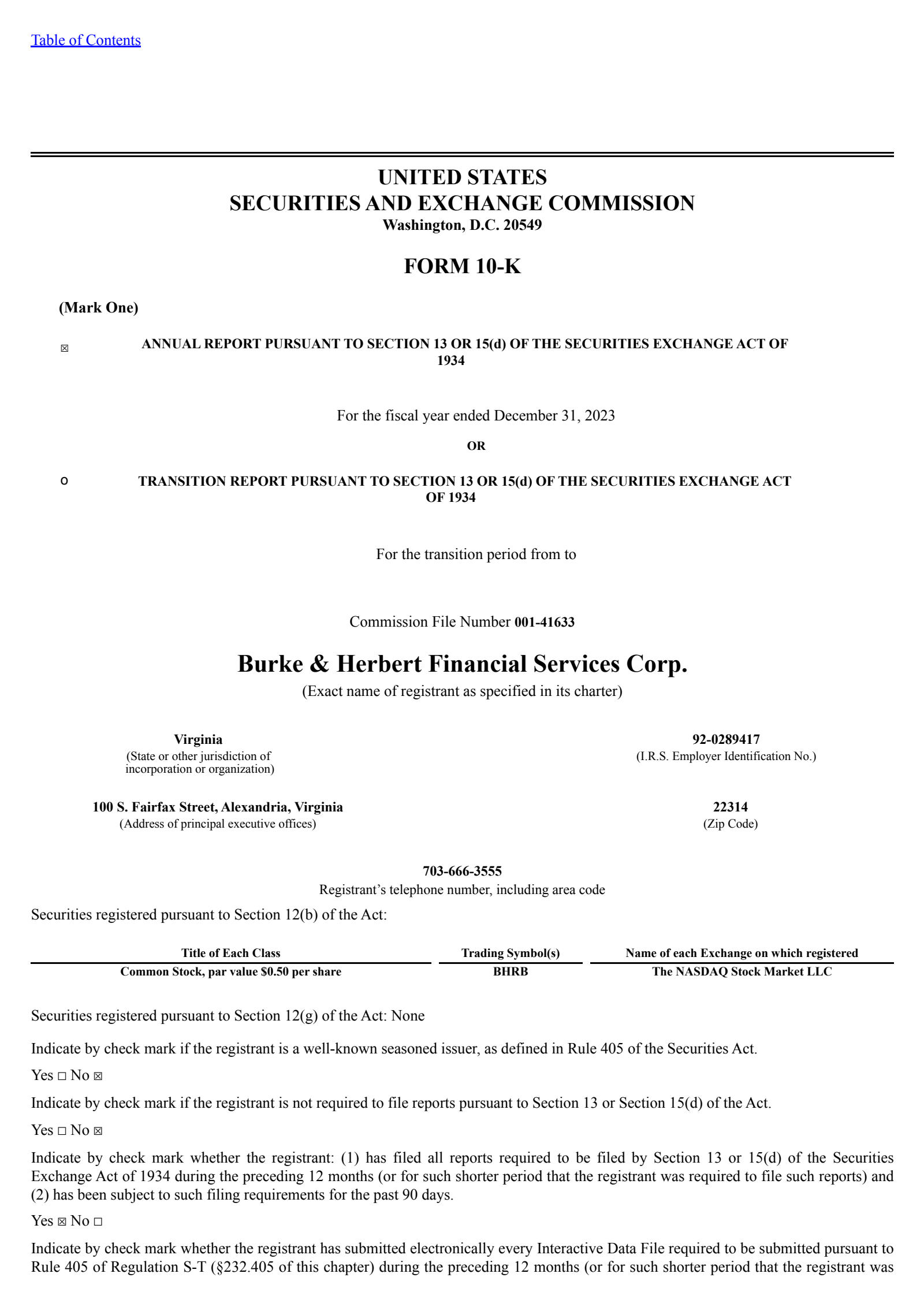 Burke & Herbert Financial Services' Q4 2023 Annual report