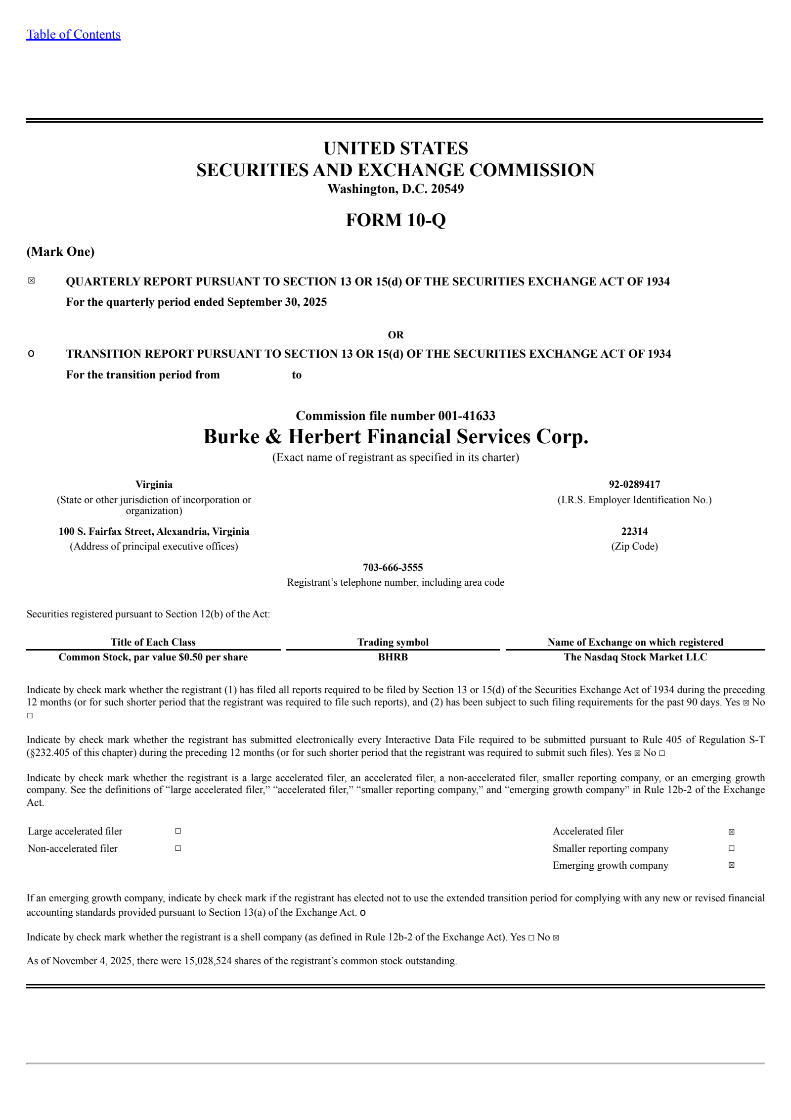 Burke & Herbert Financial Services' Q3 2025 Quarterly Report