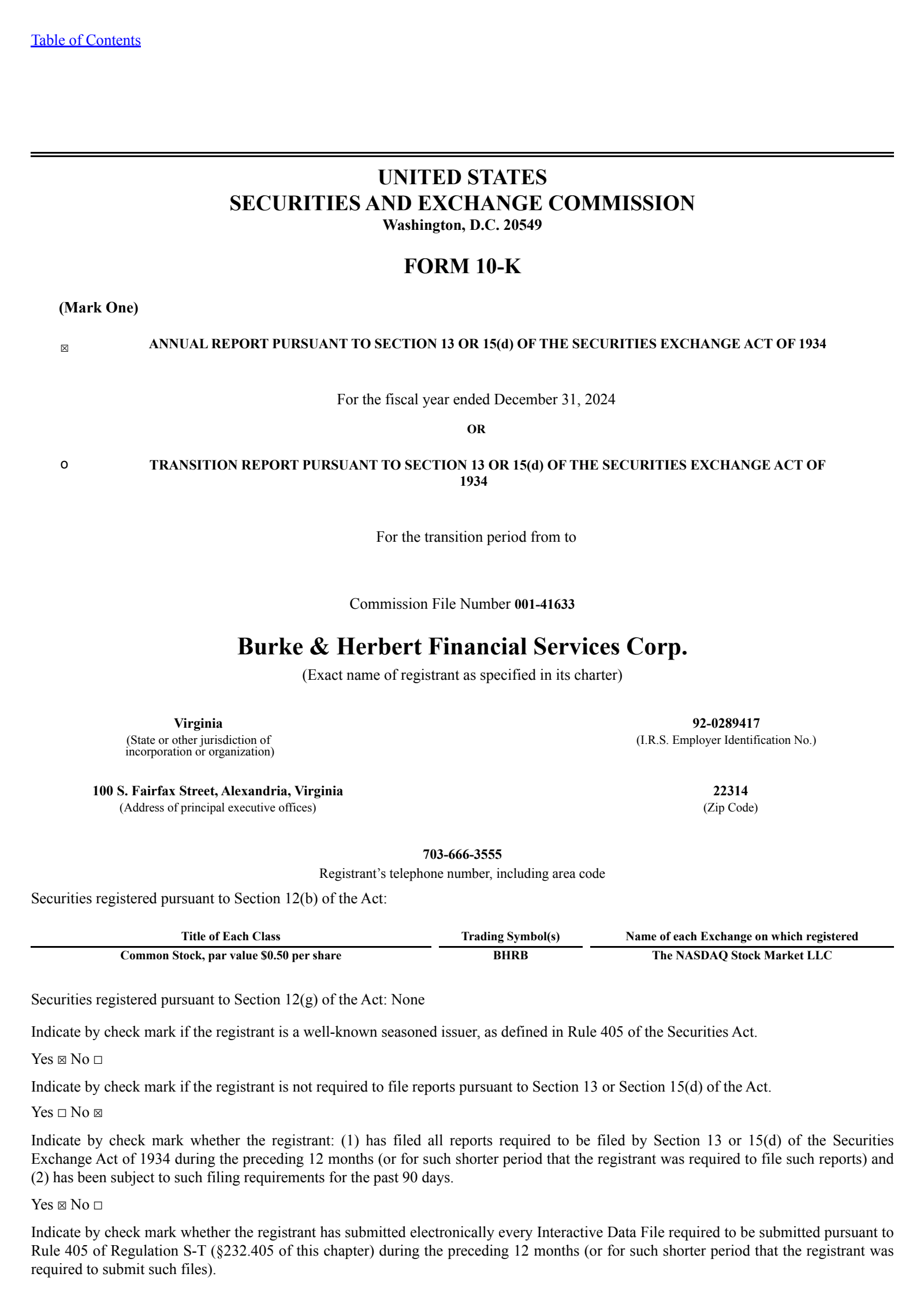 Burke & Herbert Financial Services' Q4 2024 Annual report