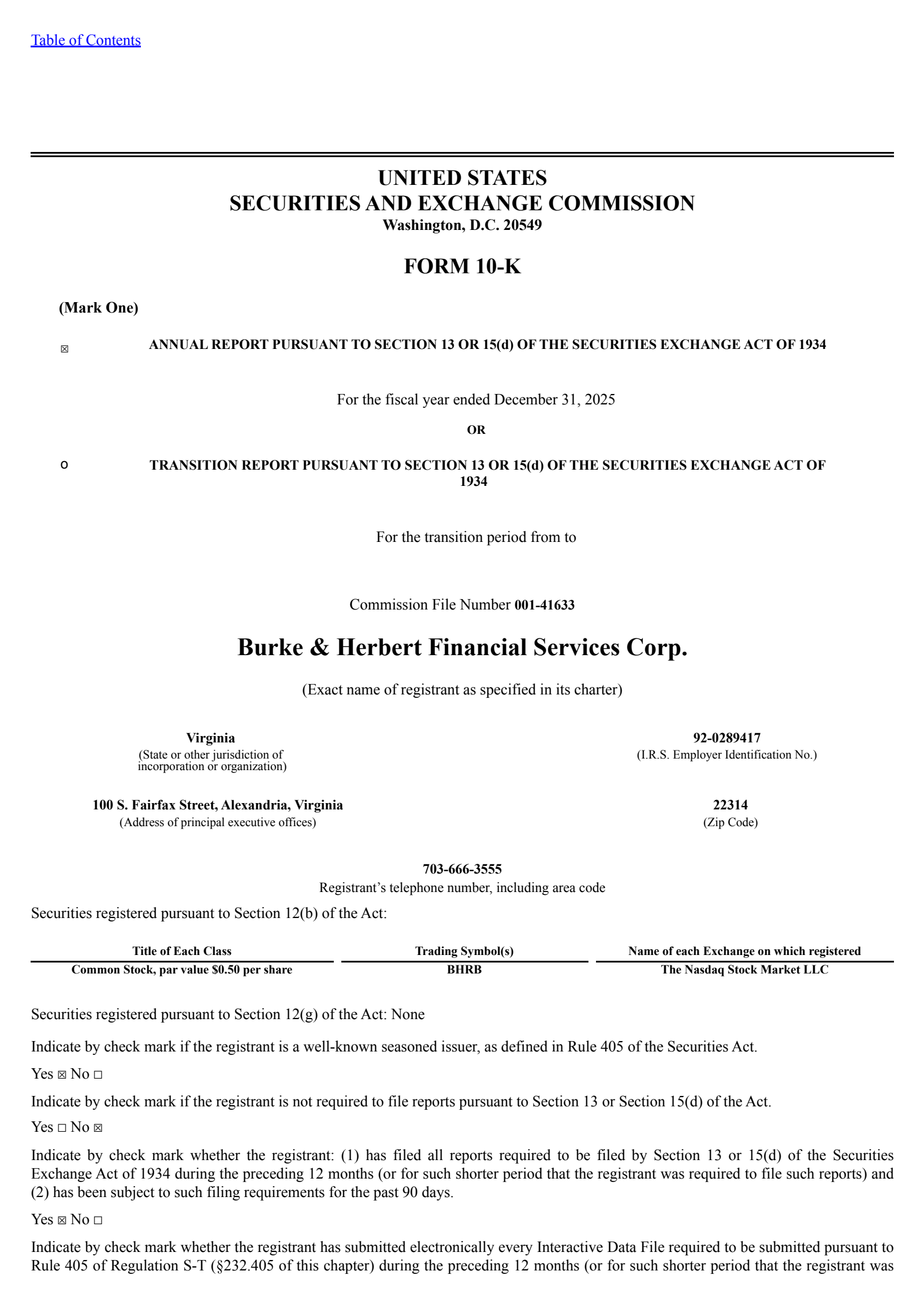 Burke & Herbert Financial Services' Q4 2025 Annual report