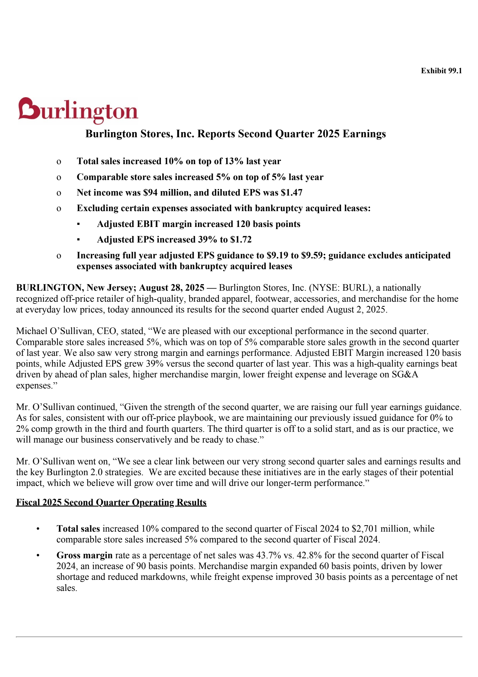 Burlington Stores' Q2 2026 Press Release