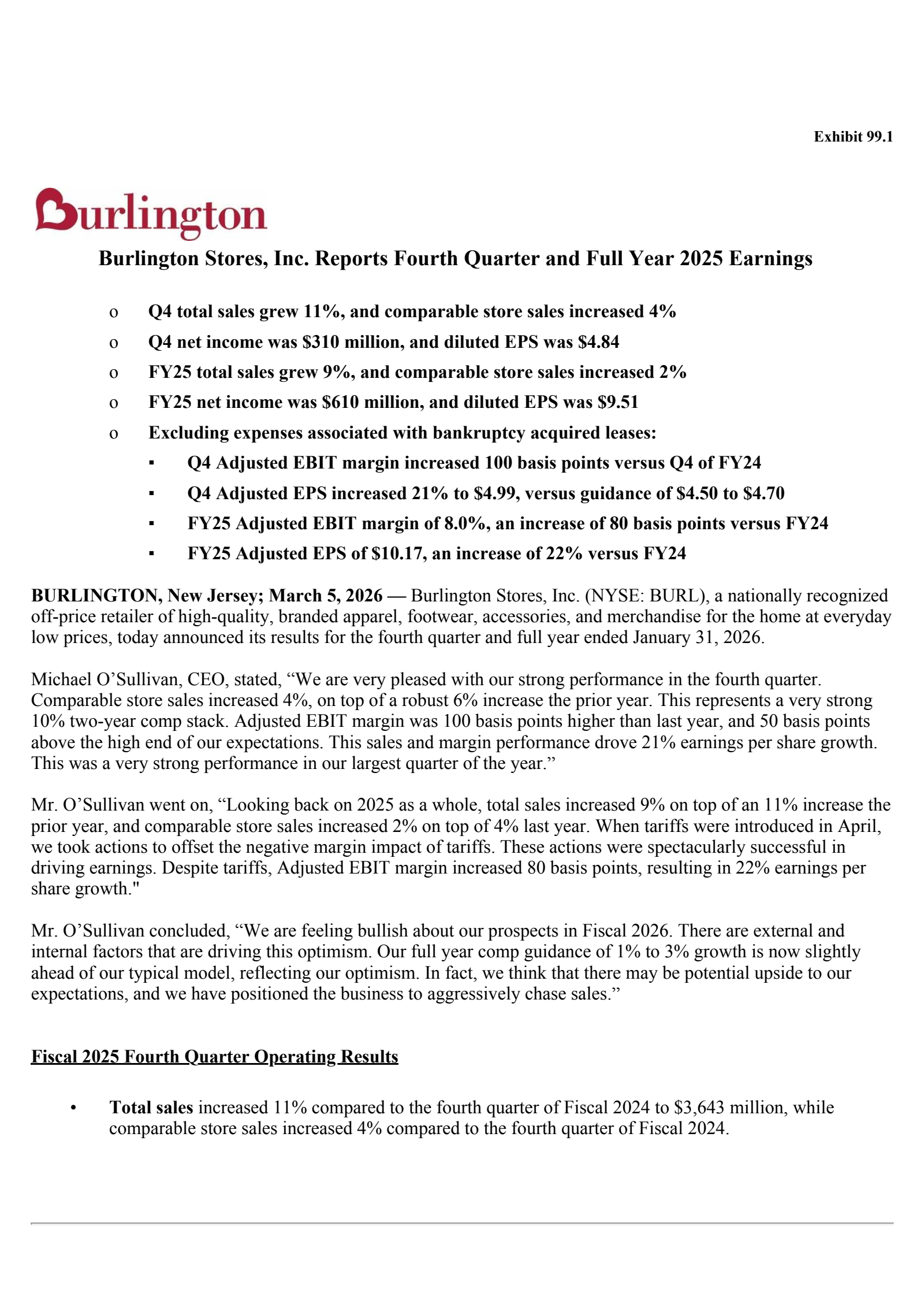 Burlington Stores' Q4 2026 Press Release