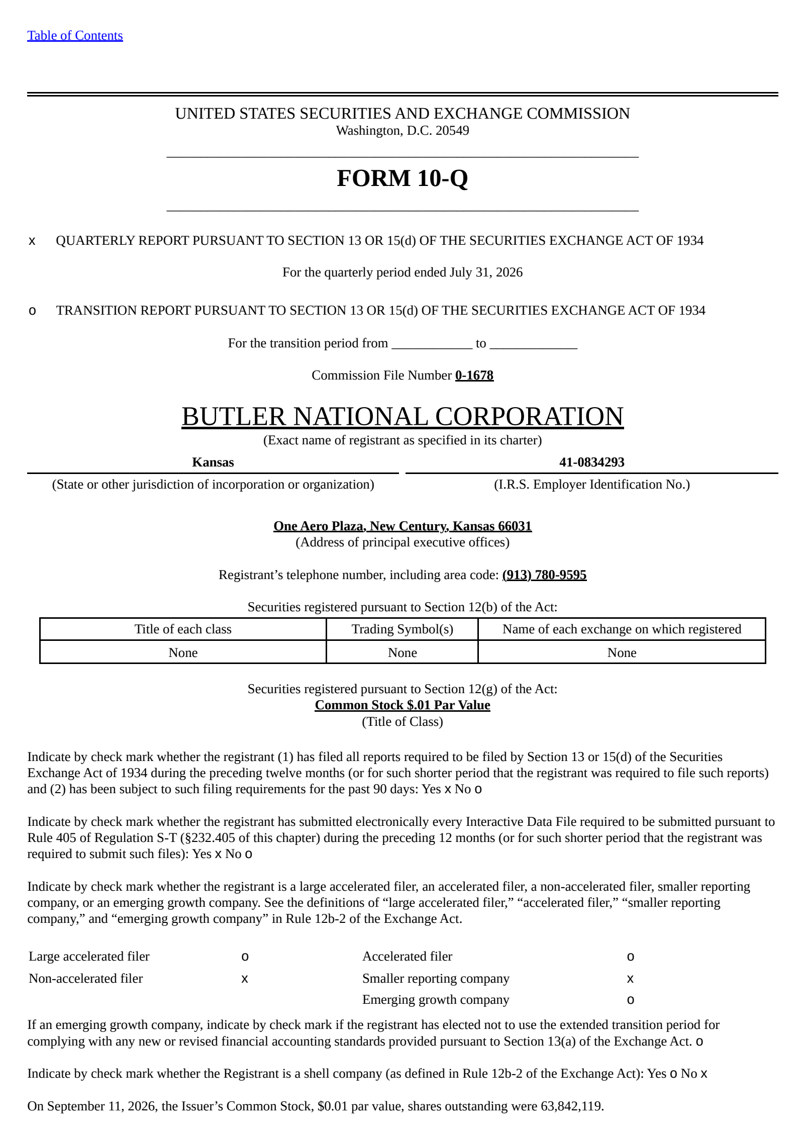 Butler National's Q1 2027 Quarterly report