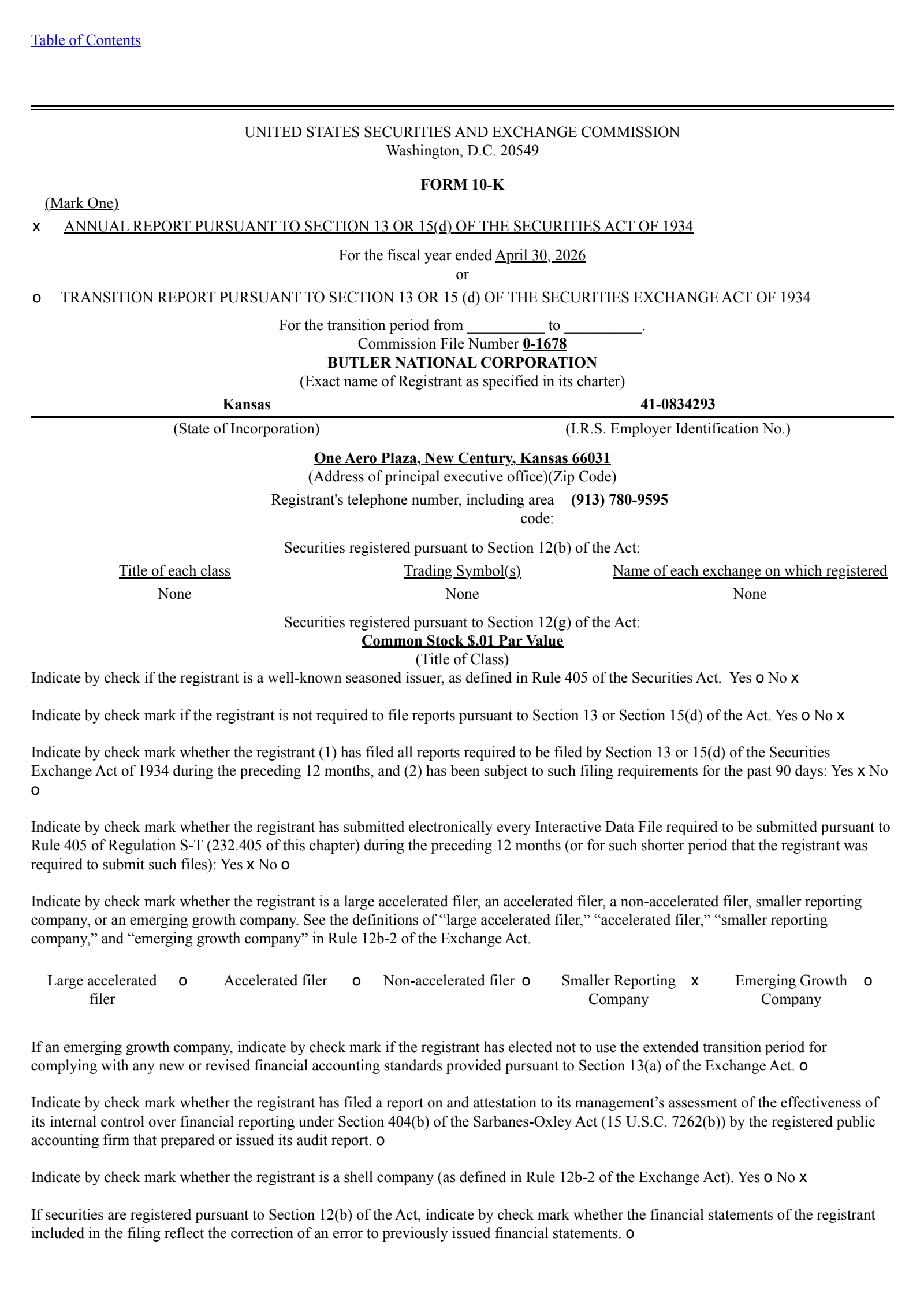 Butler National's Q4 2026 Annual report