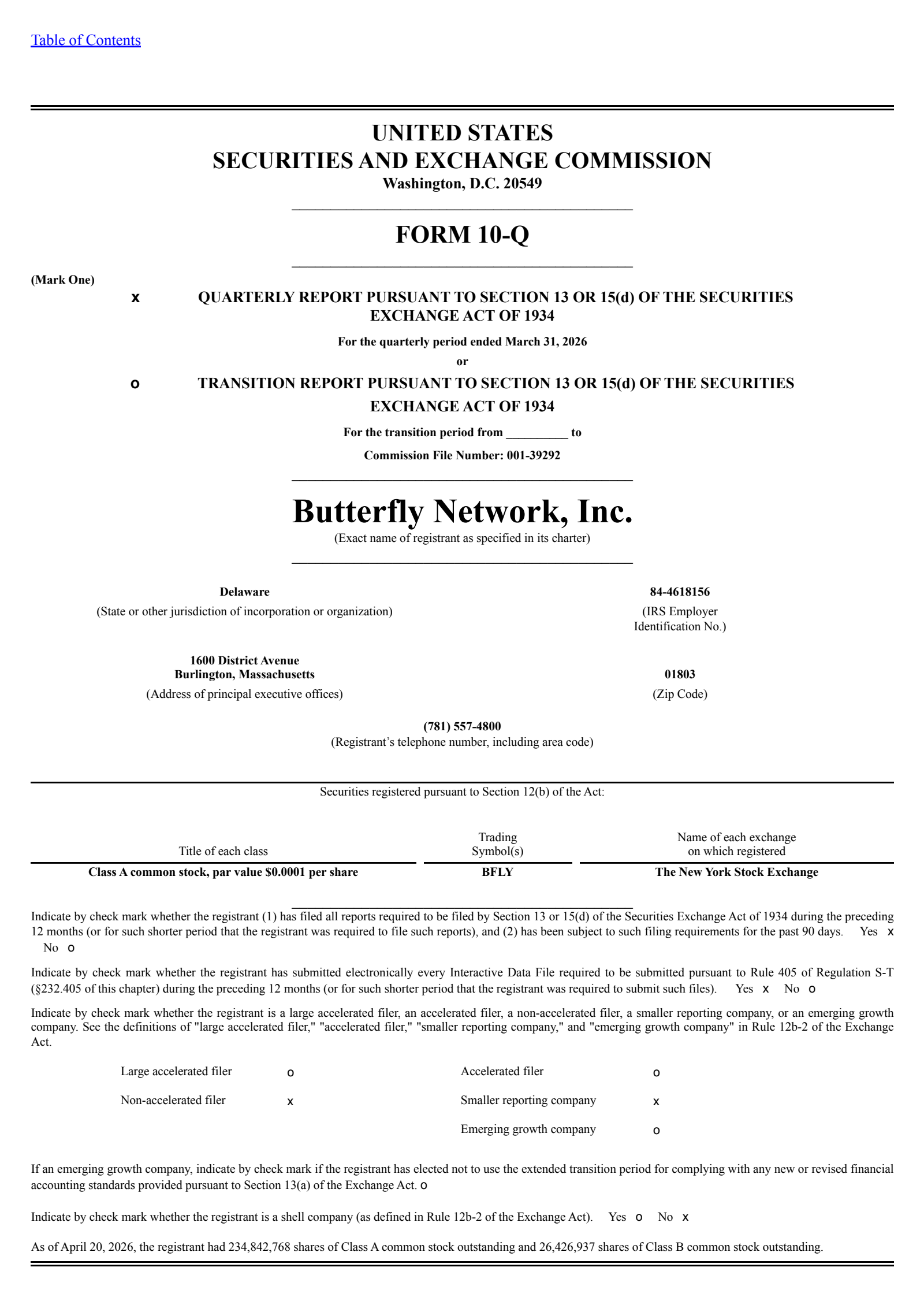 Butterfly Network's Q1 2026 Quarterly report