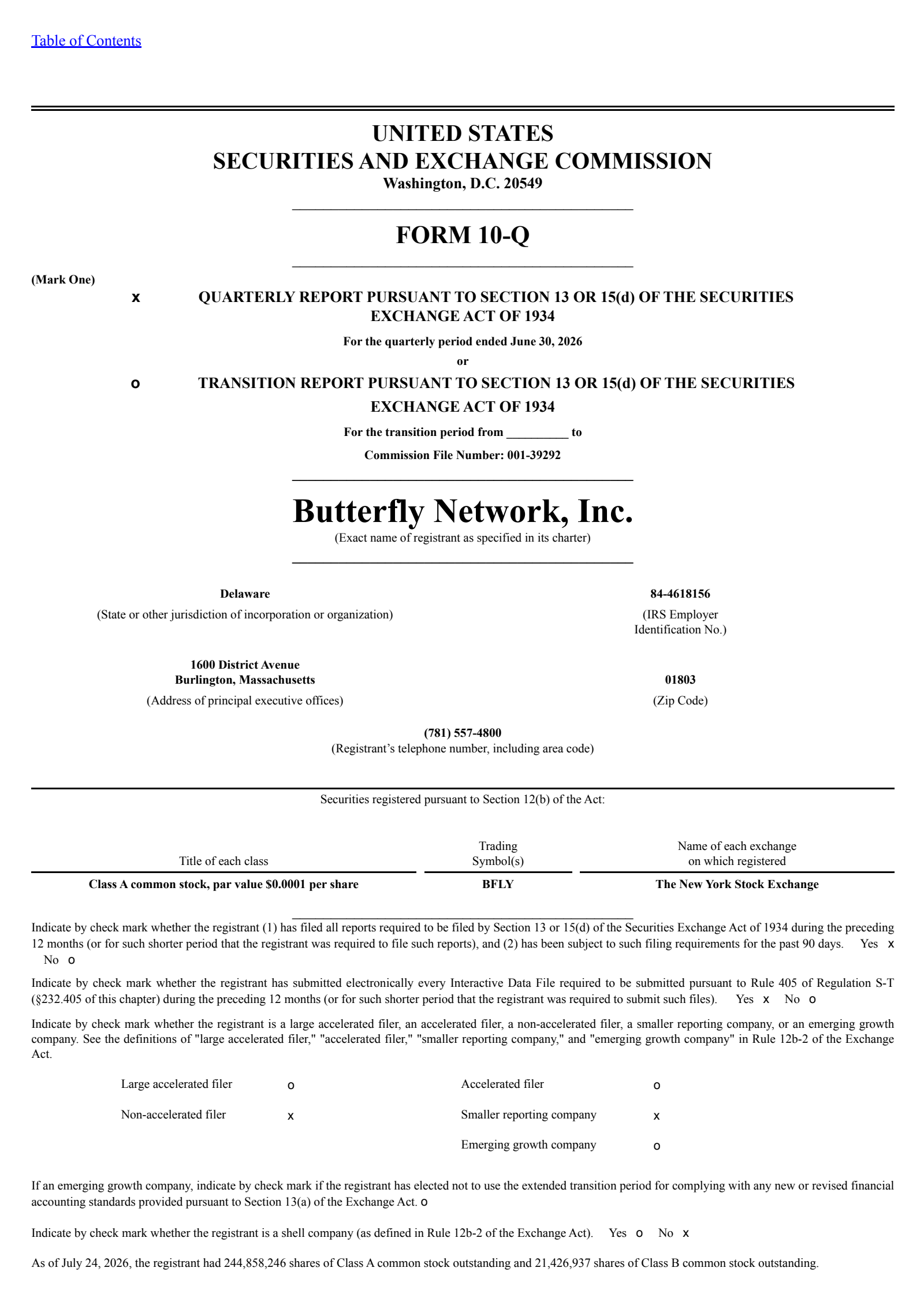 Butterfly Network's Q2 2026 Quarterly report