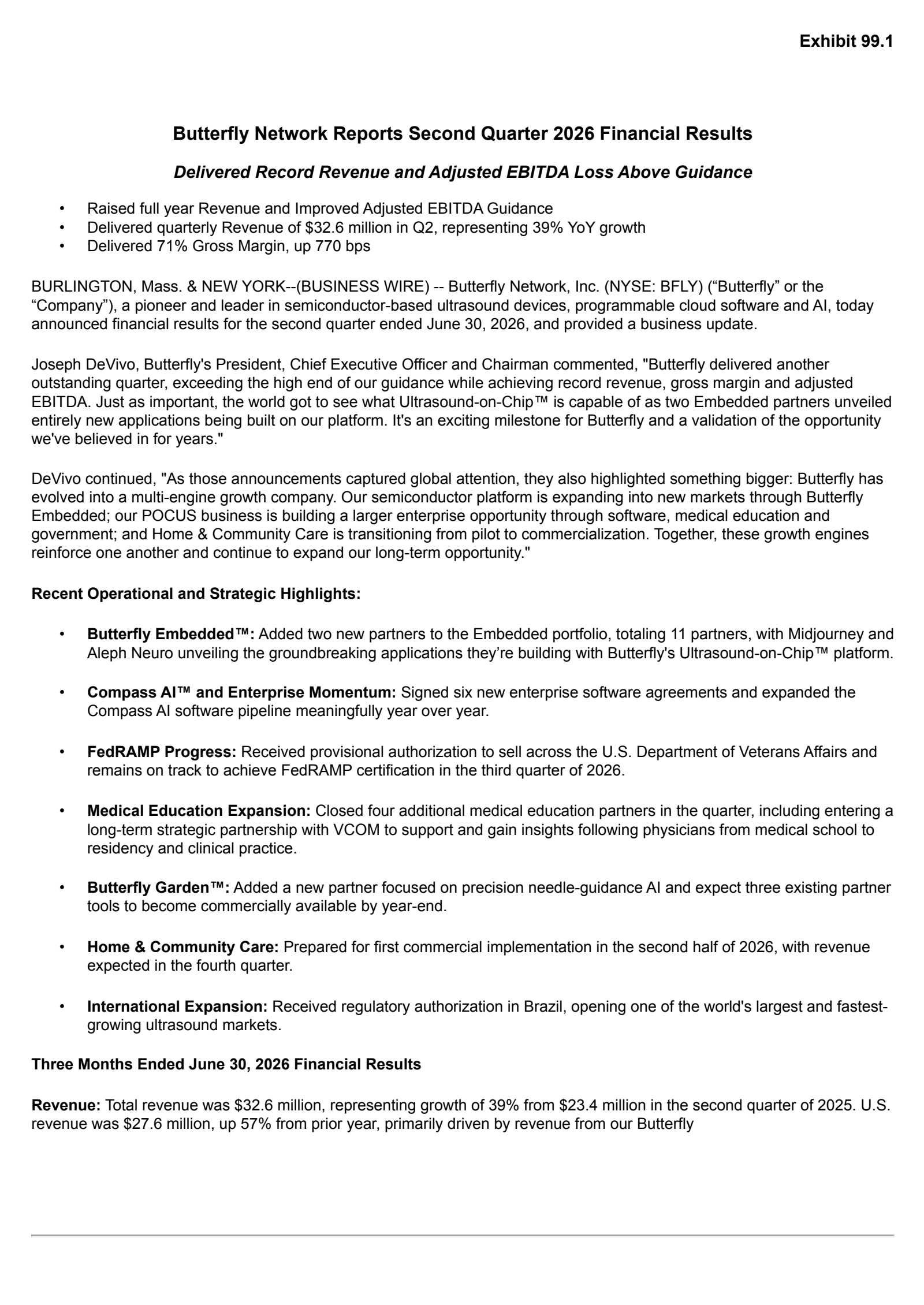 Butterfly Network's Q2 2026 Press Release