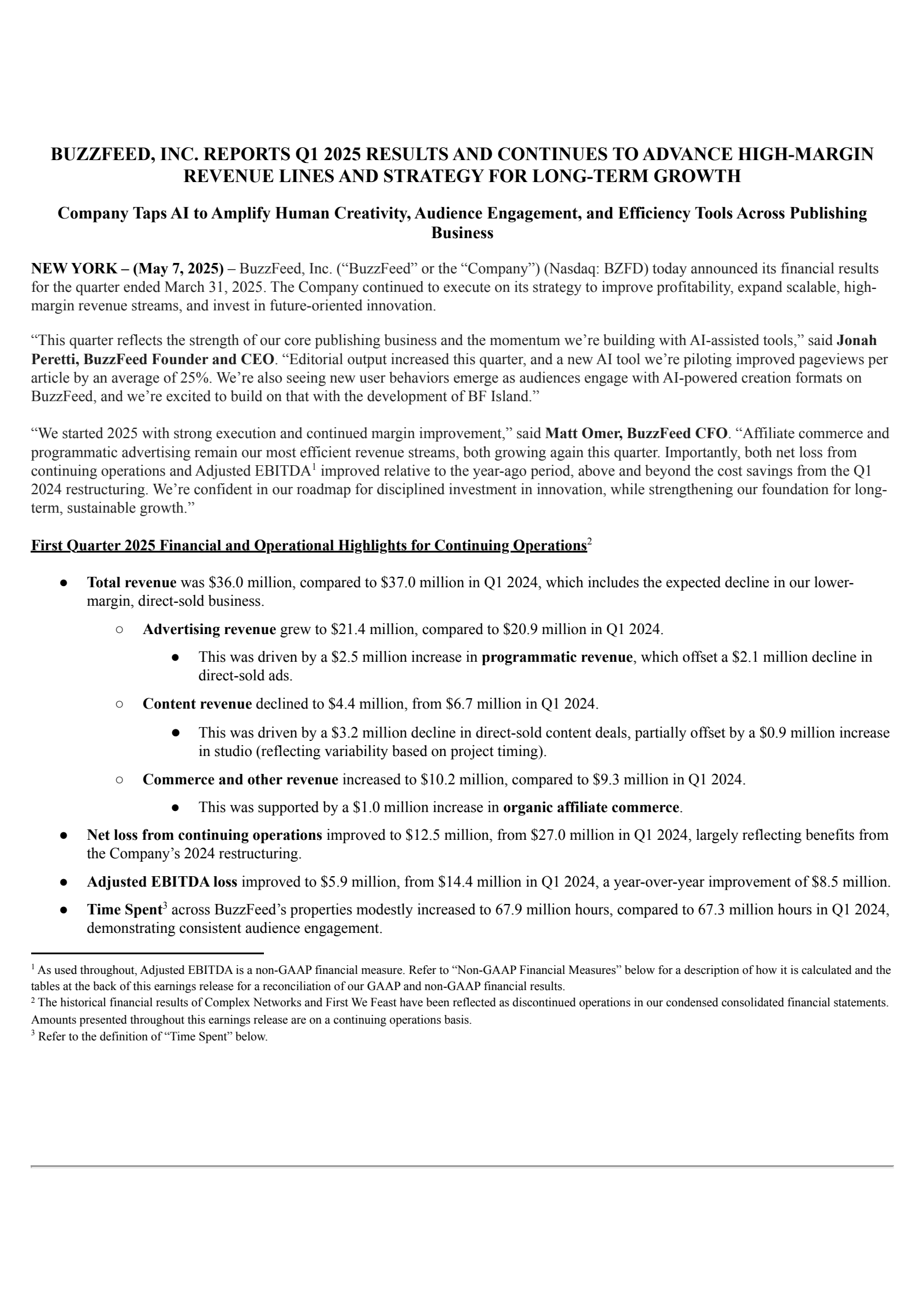 BuzzFeed's Q1 2025 Press Release