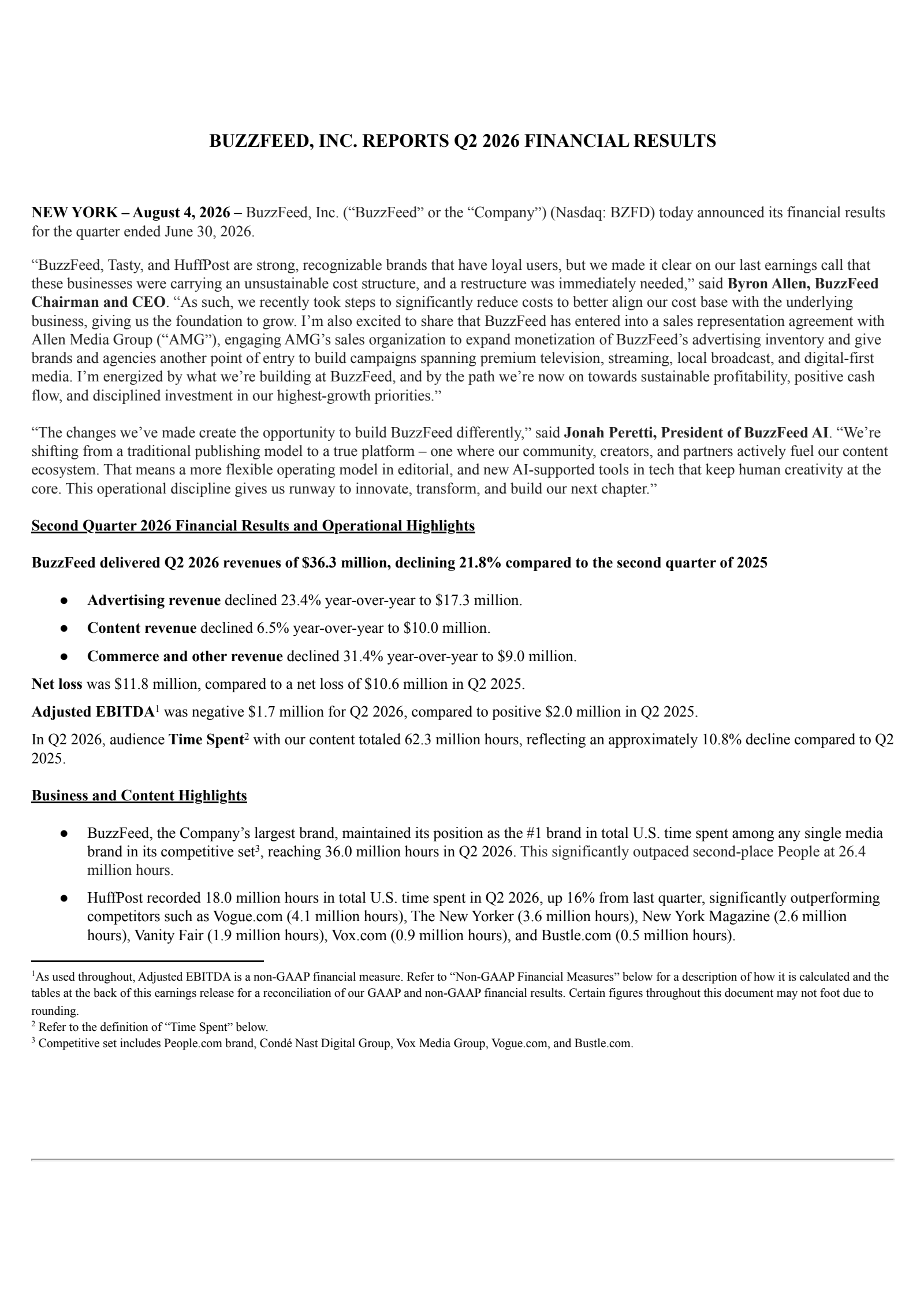 BuzzFeed's Q2 2026 Press Release
