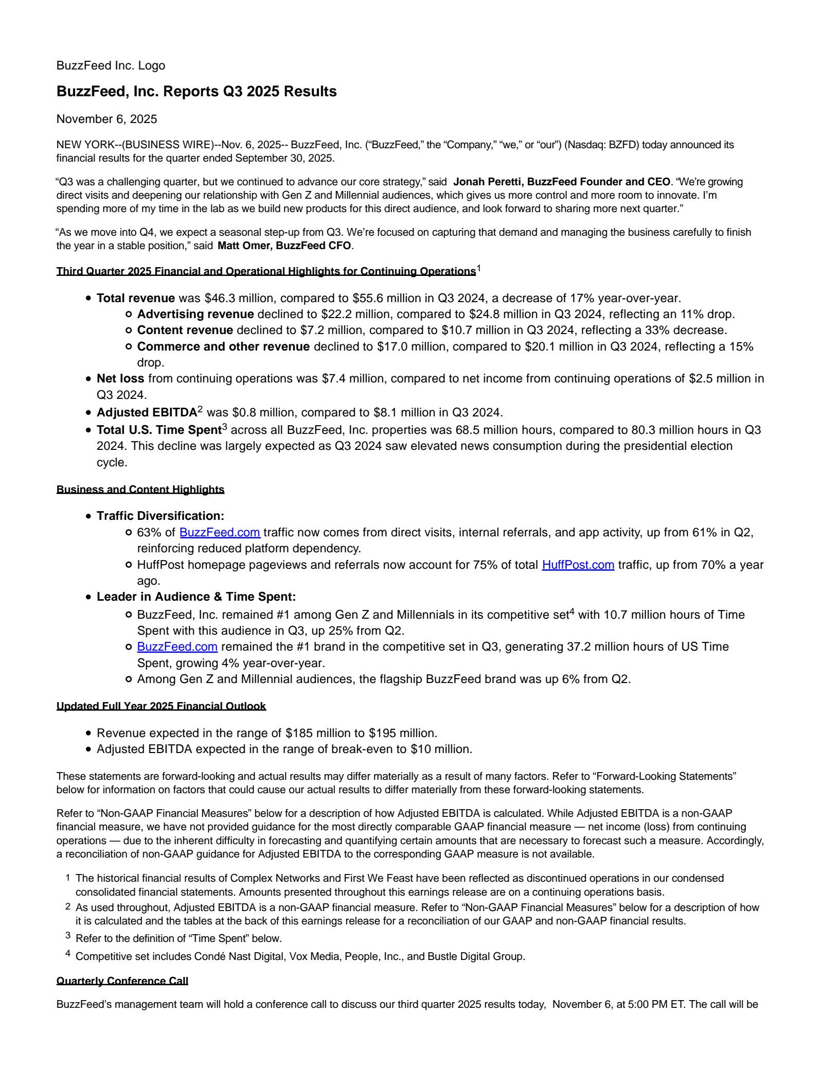 BuzzFeed's Q3 2025 Earnings Release