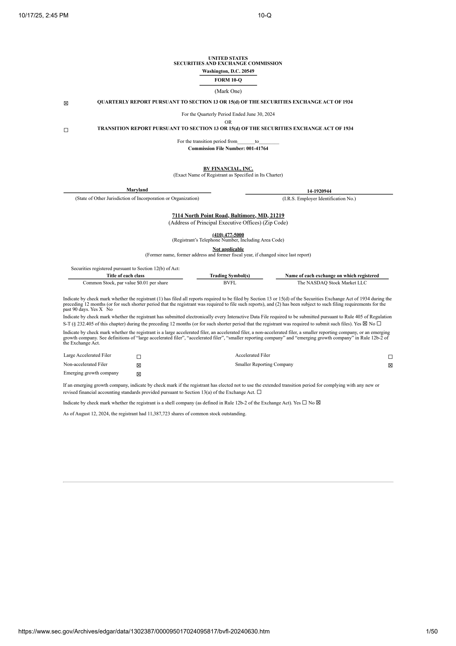 BV Financial's Q2 2024 Quarterly Report