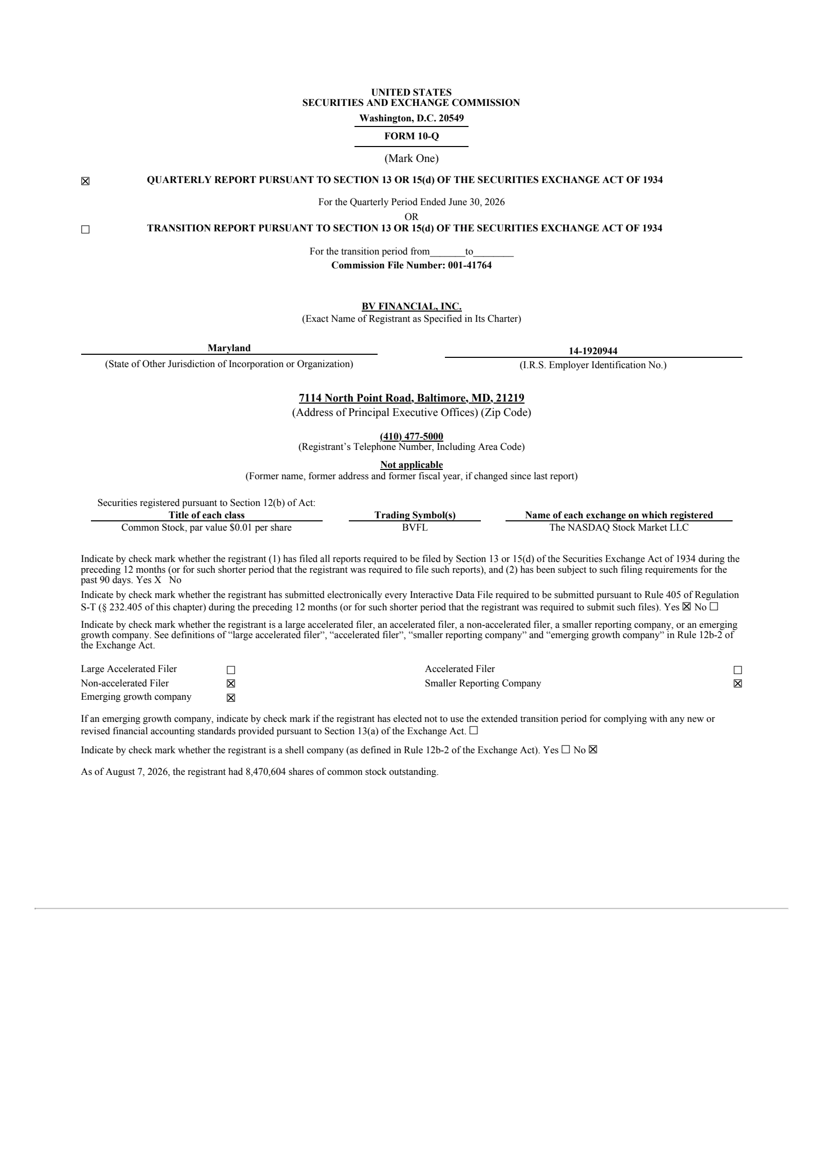 BV Financial's Q2 2026 Quarterly report