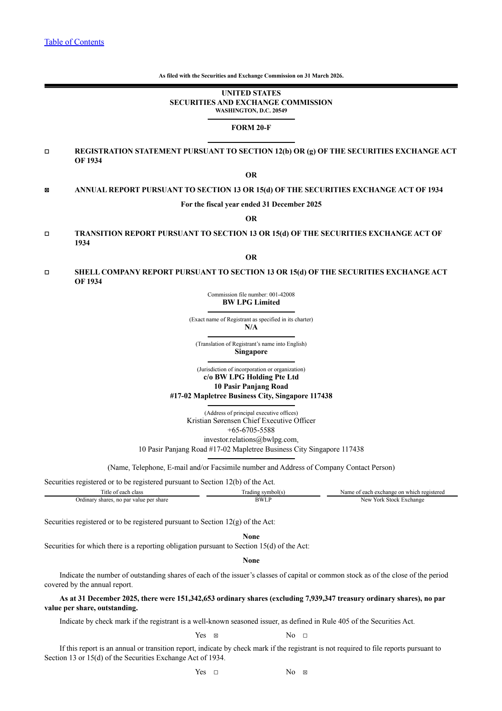 BW LPG's Q4 2025 Annual report