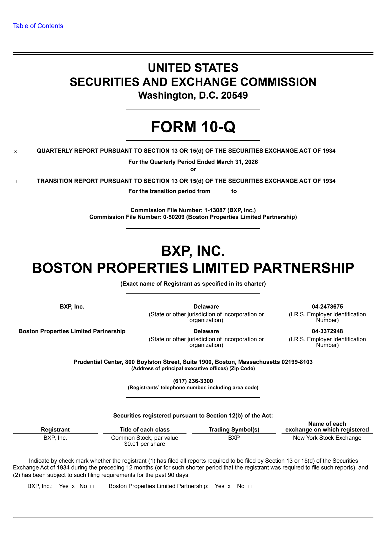 BXP's Q1 2026 Quarterly report
