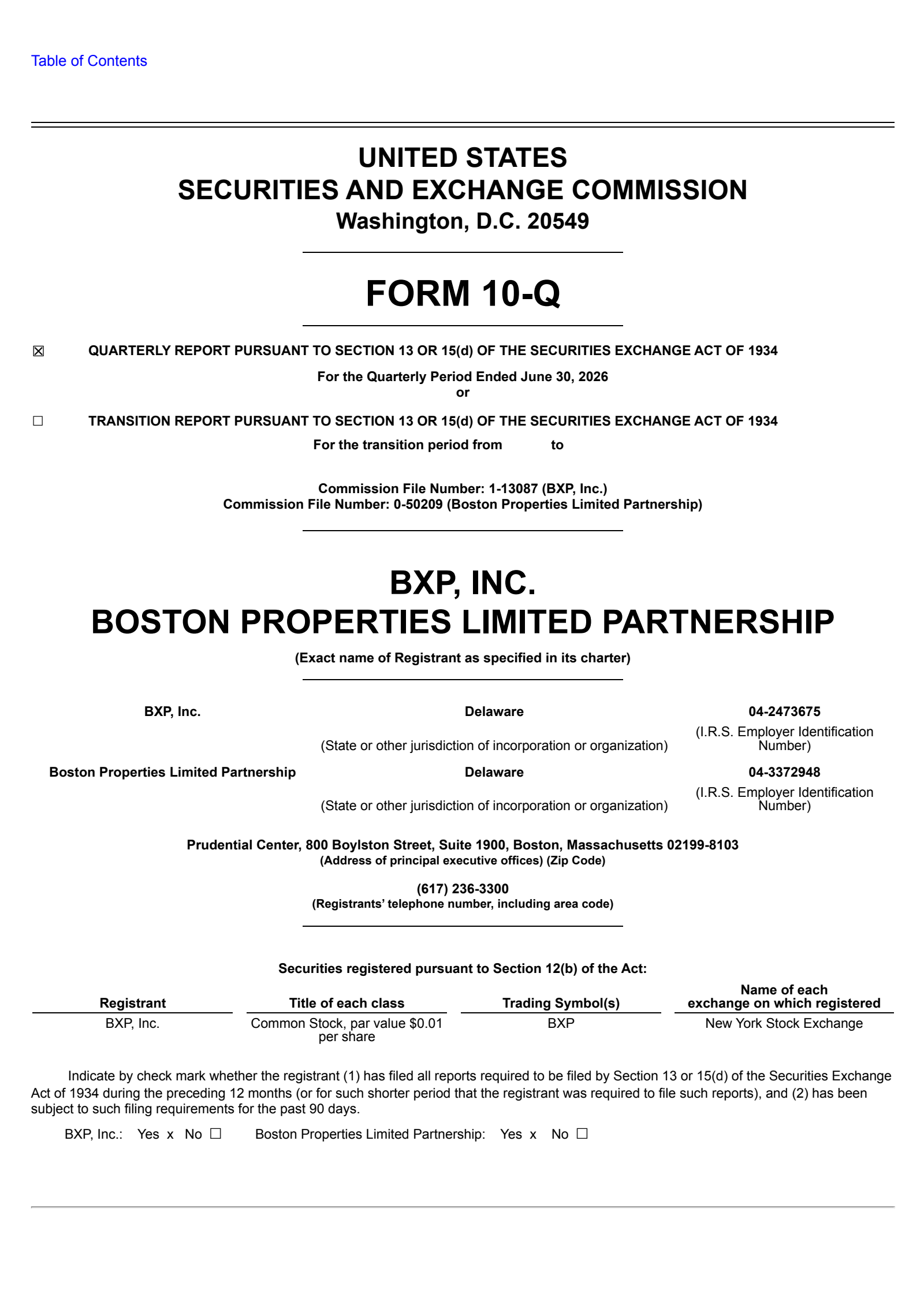 BXP's Q2 2026 Quarterly report