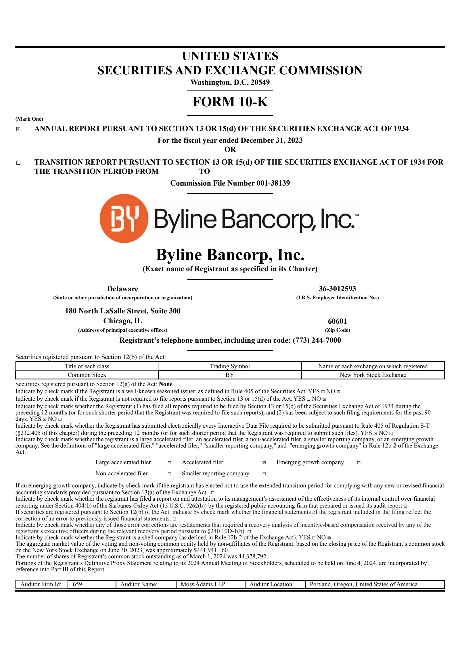 Byline Bancorp's Q4 2023 Annual report