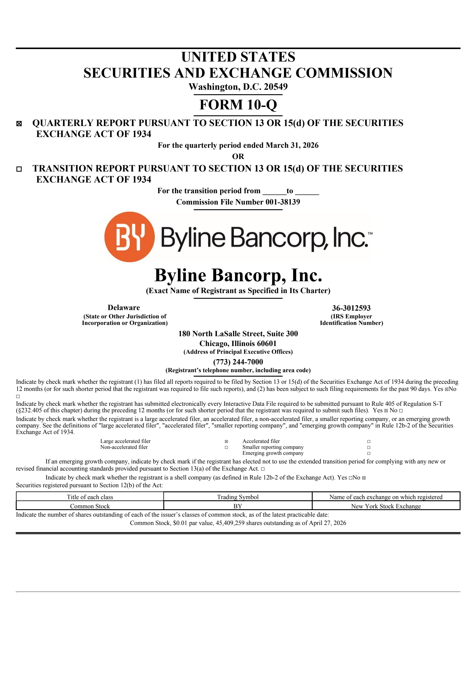 Byline Bancorp's Q1 2026 Quarterly report