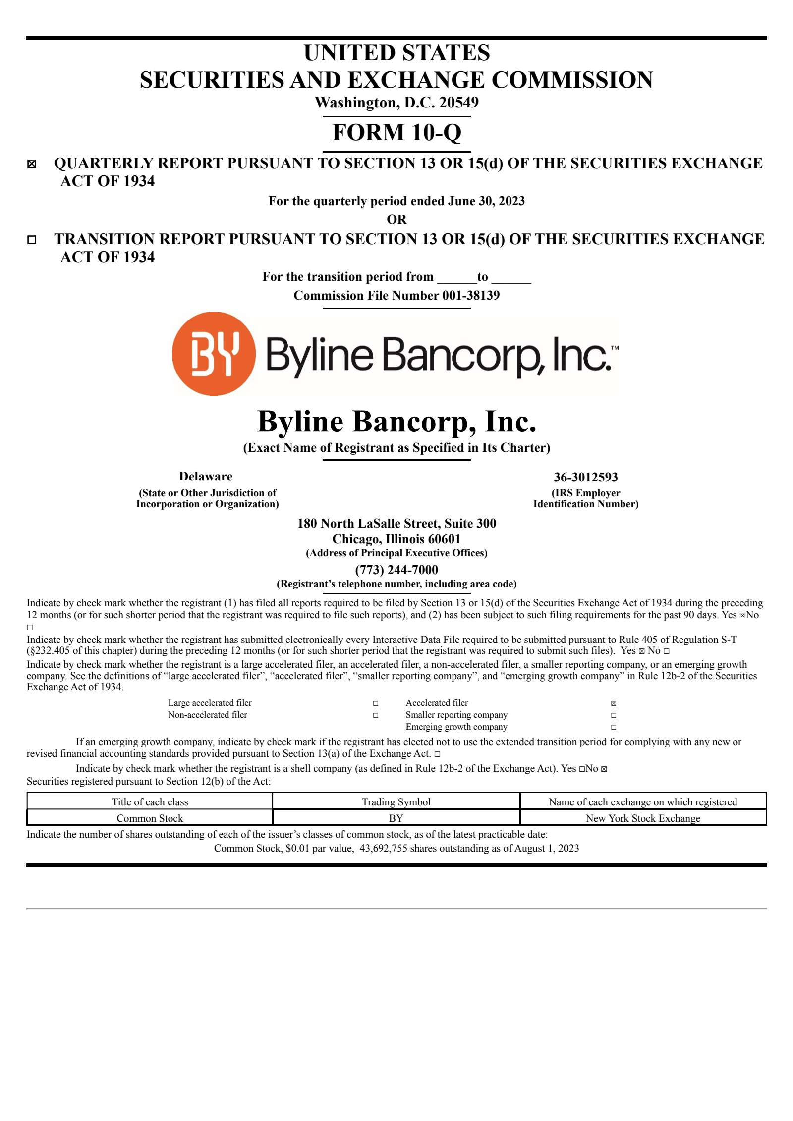 Byline Bancorp's Q2 2023 Quarterly report