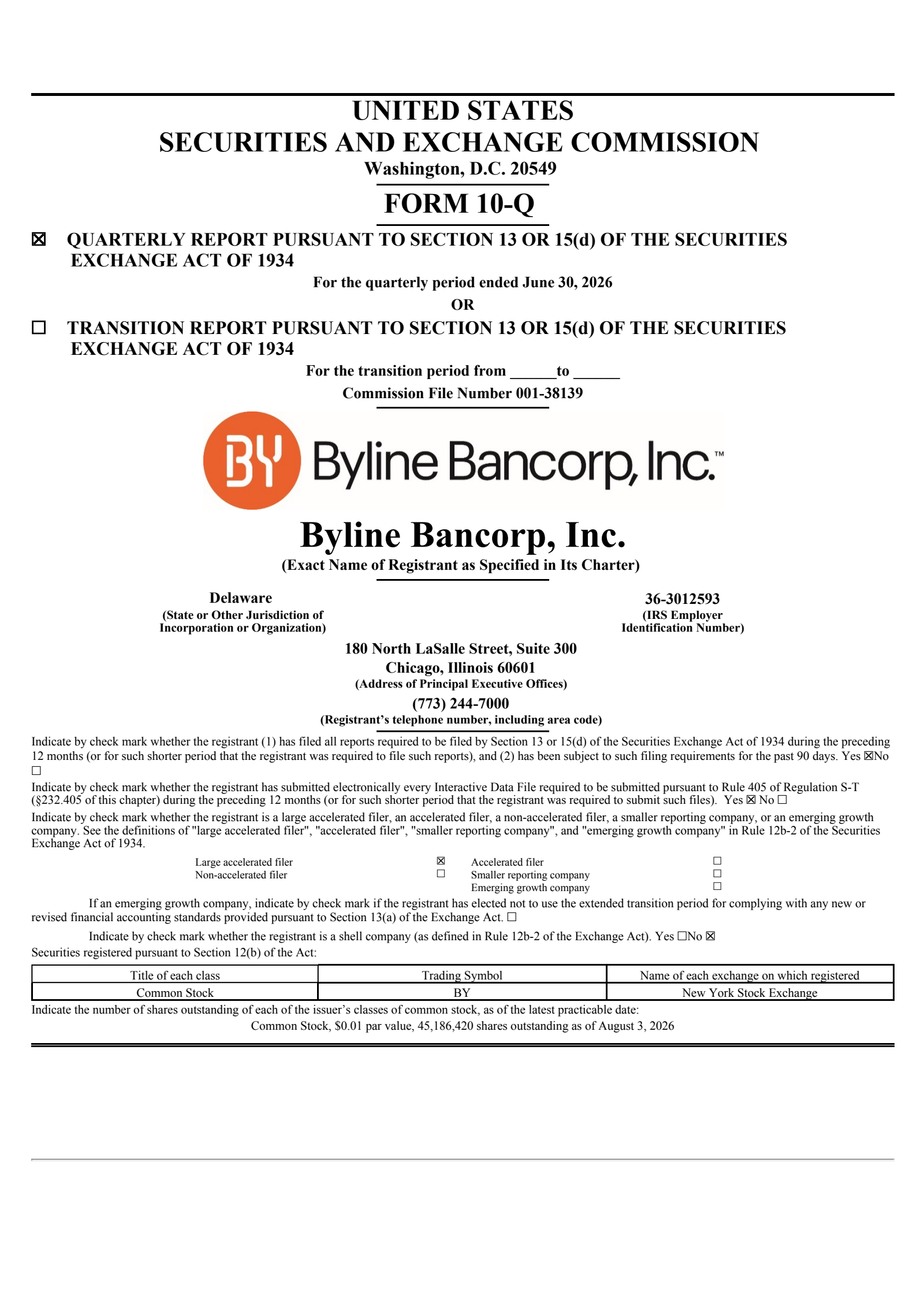 Byline Bancorp's Q2 2026 Quarterly report