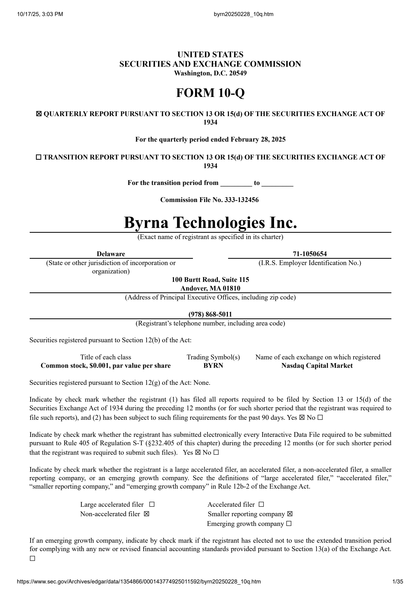 Byrna Technologies' Q1 2025 Quarterly Report