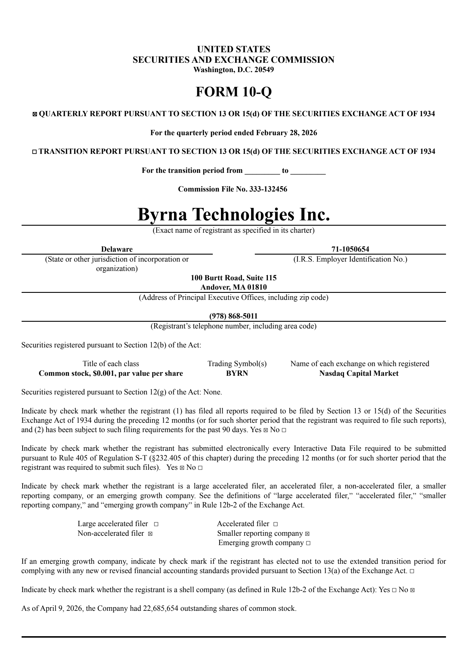 Byrna Technologies' Q1 2026 Quarterly report