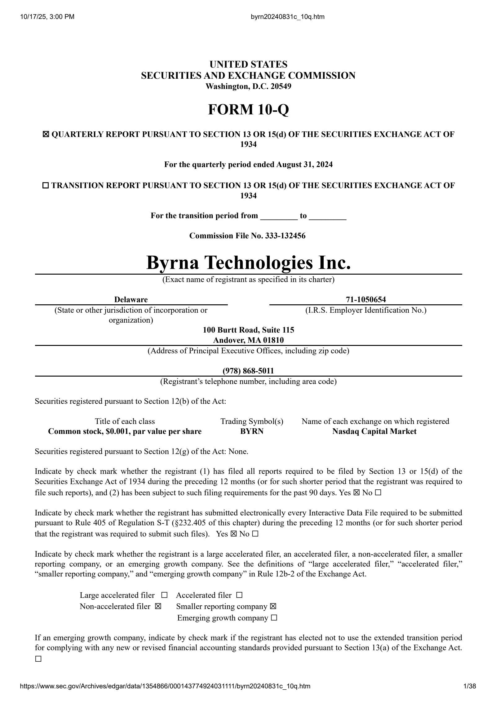 Byrna Technologies' Q3 2024 Quarterly Report