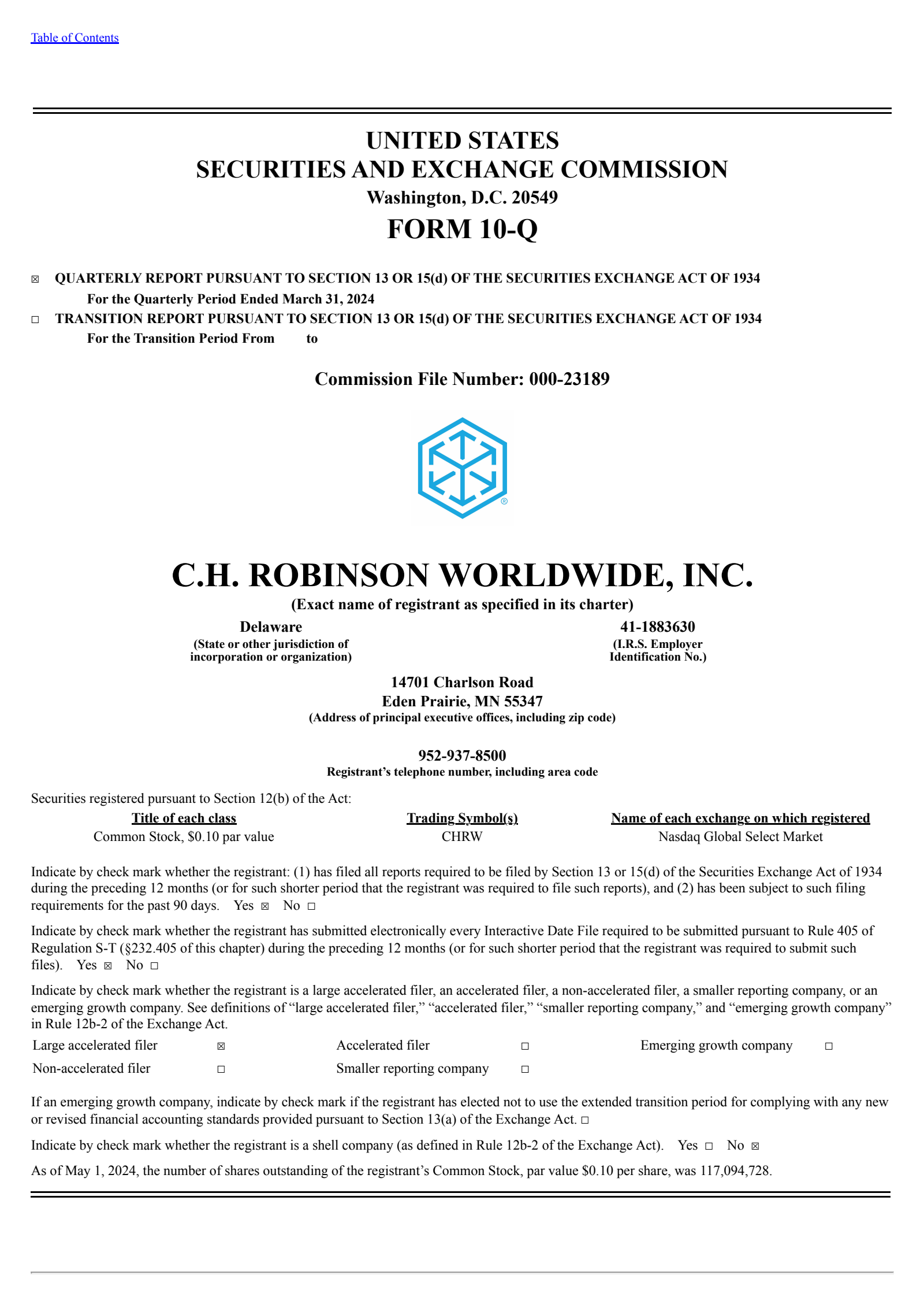 C.H. Robinson Worldwide's Q1 2024 Quarterly report