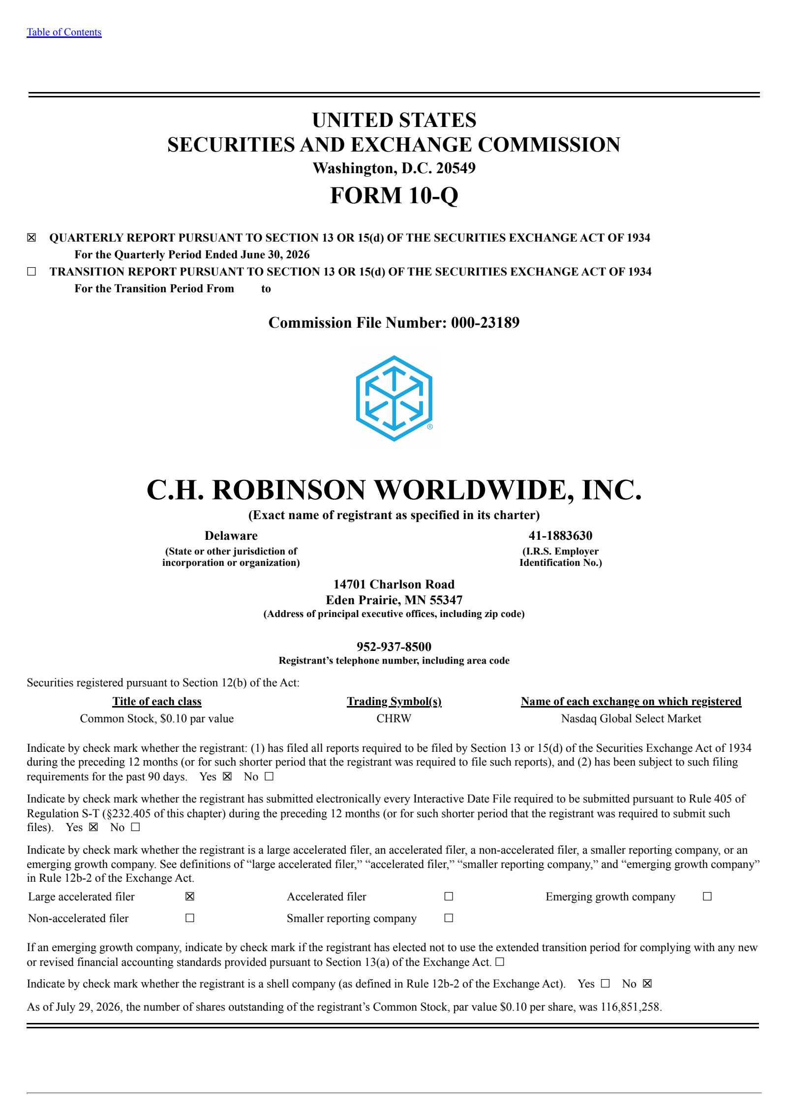 C.H. Robinson Worldwide's Q2 2026 Quarterly report