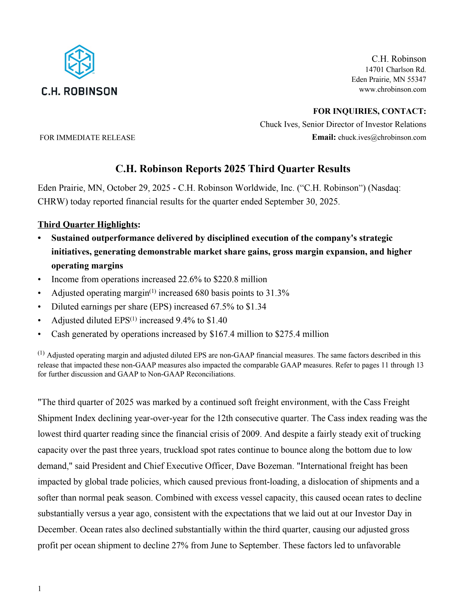 C.H. Robinson Worldwide's Q3 2025 Earnings Release