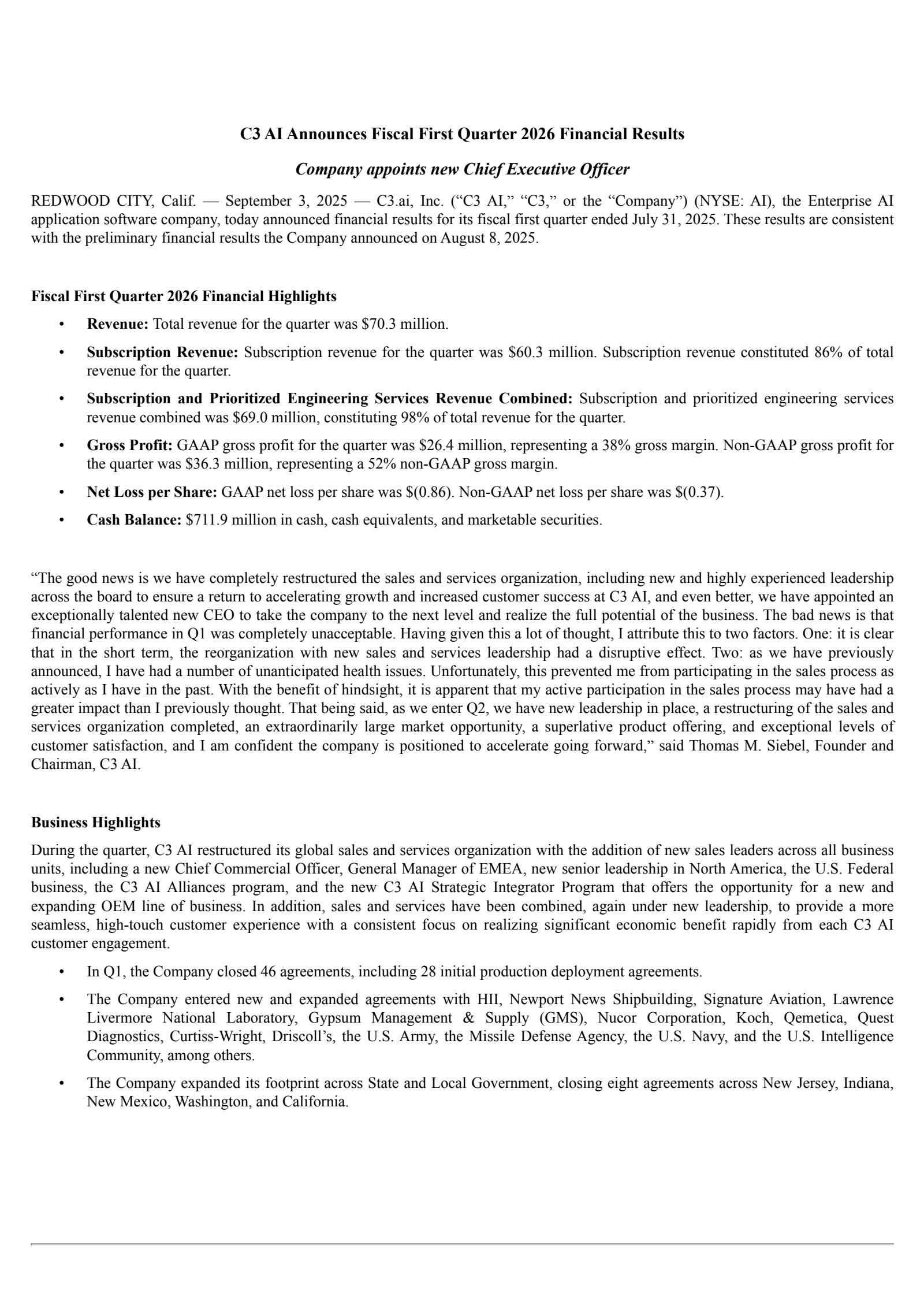 C3.ai's Q1 2026 Press Release