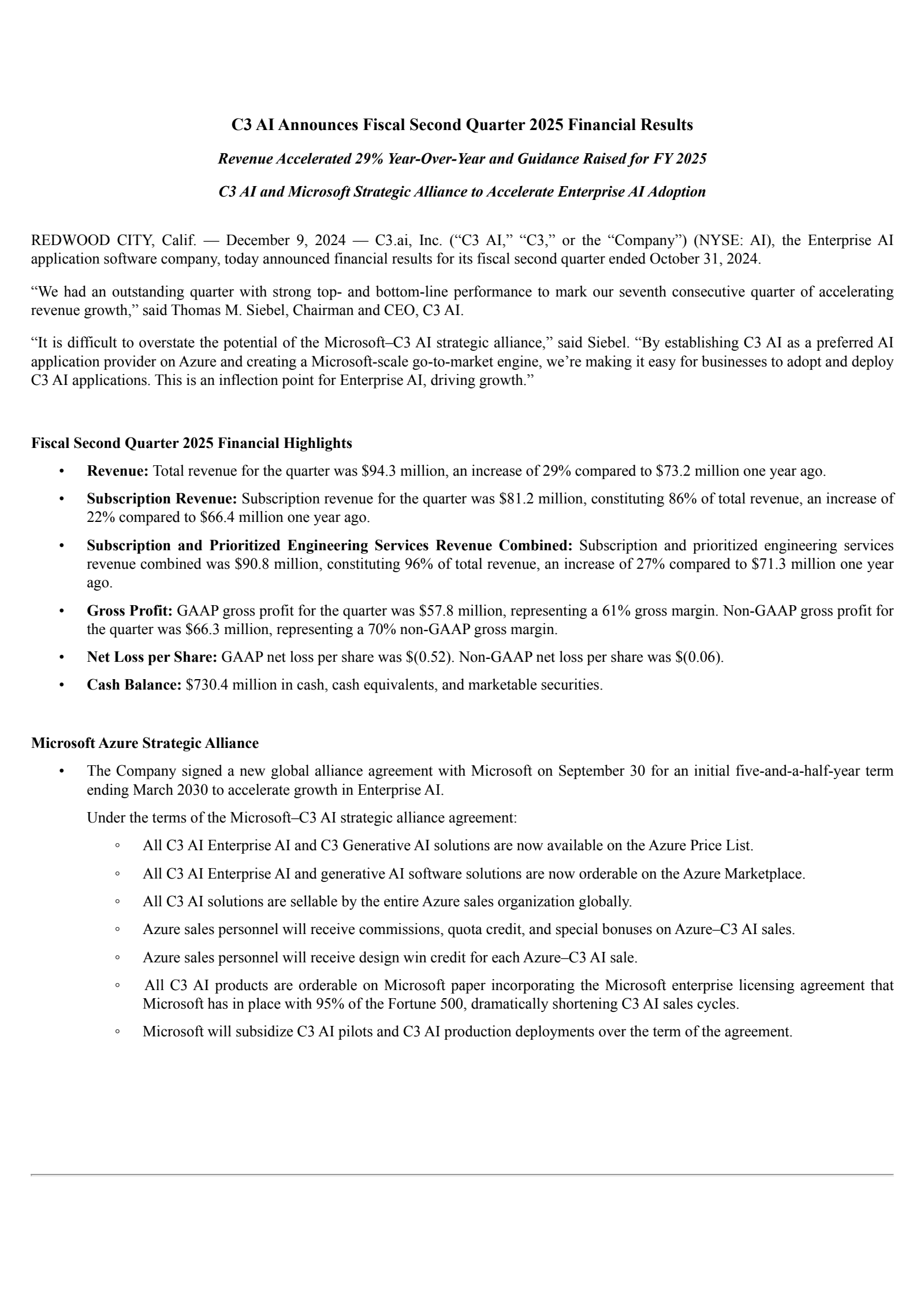 C3.ai's Q2 2025 Press Release