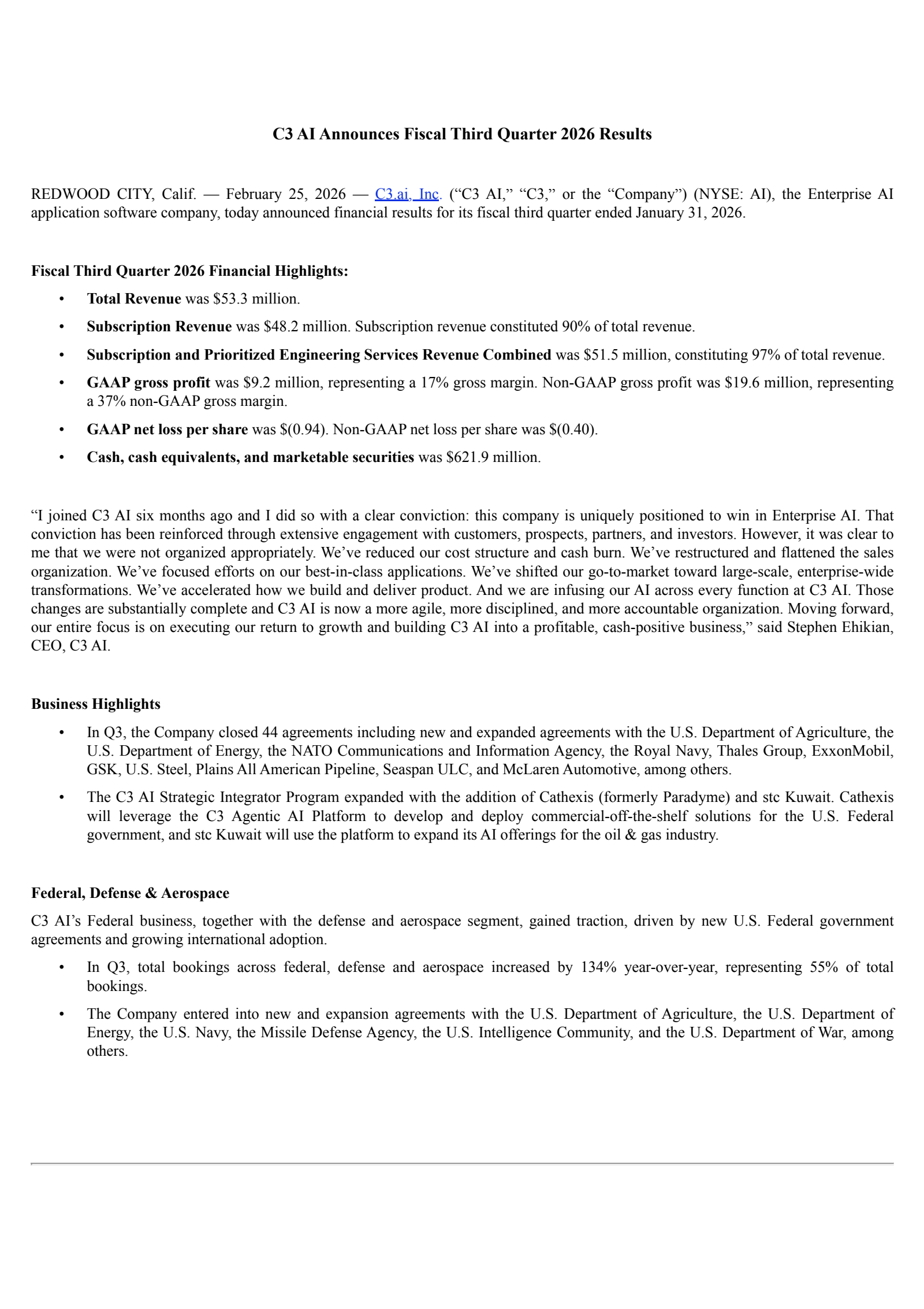 C3.ai's Q3 2026 Press Release