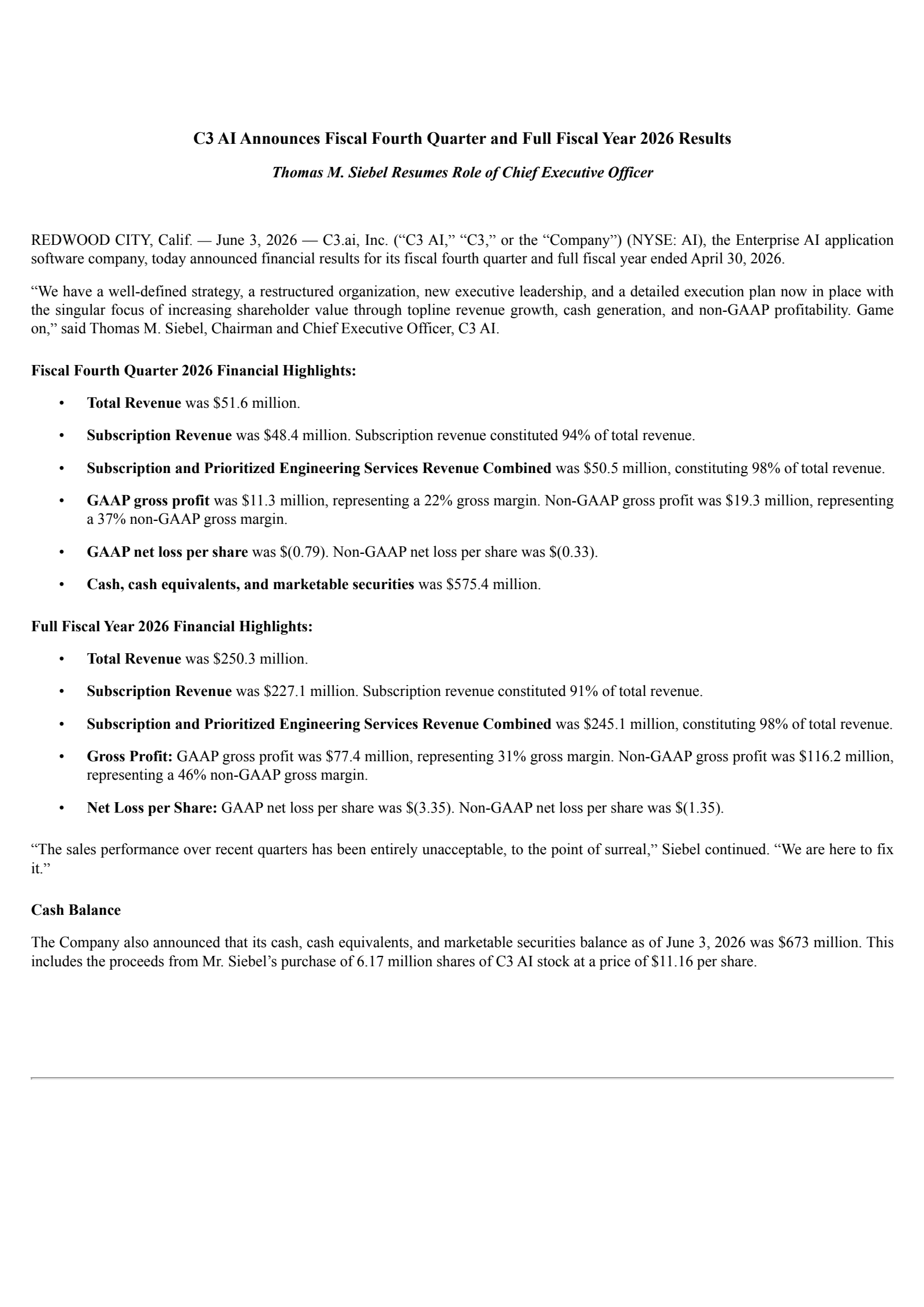 C3.ai's Q4 2026 Press Release