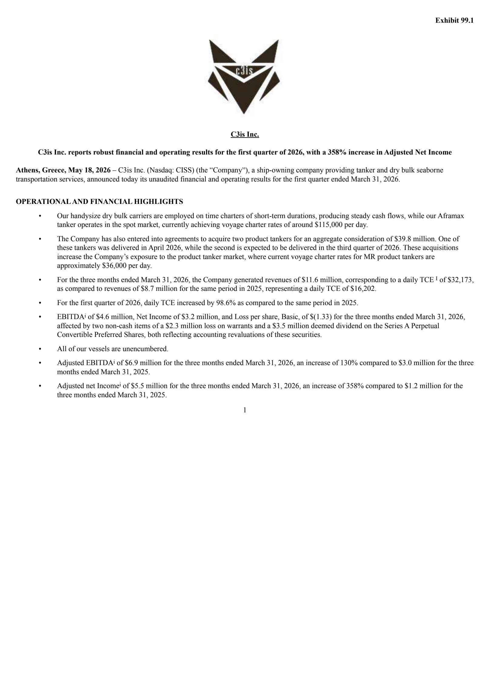 C3is' Q1 2026 Press Release
