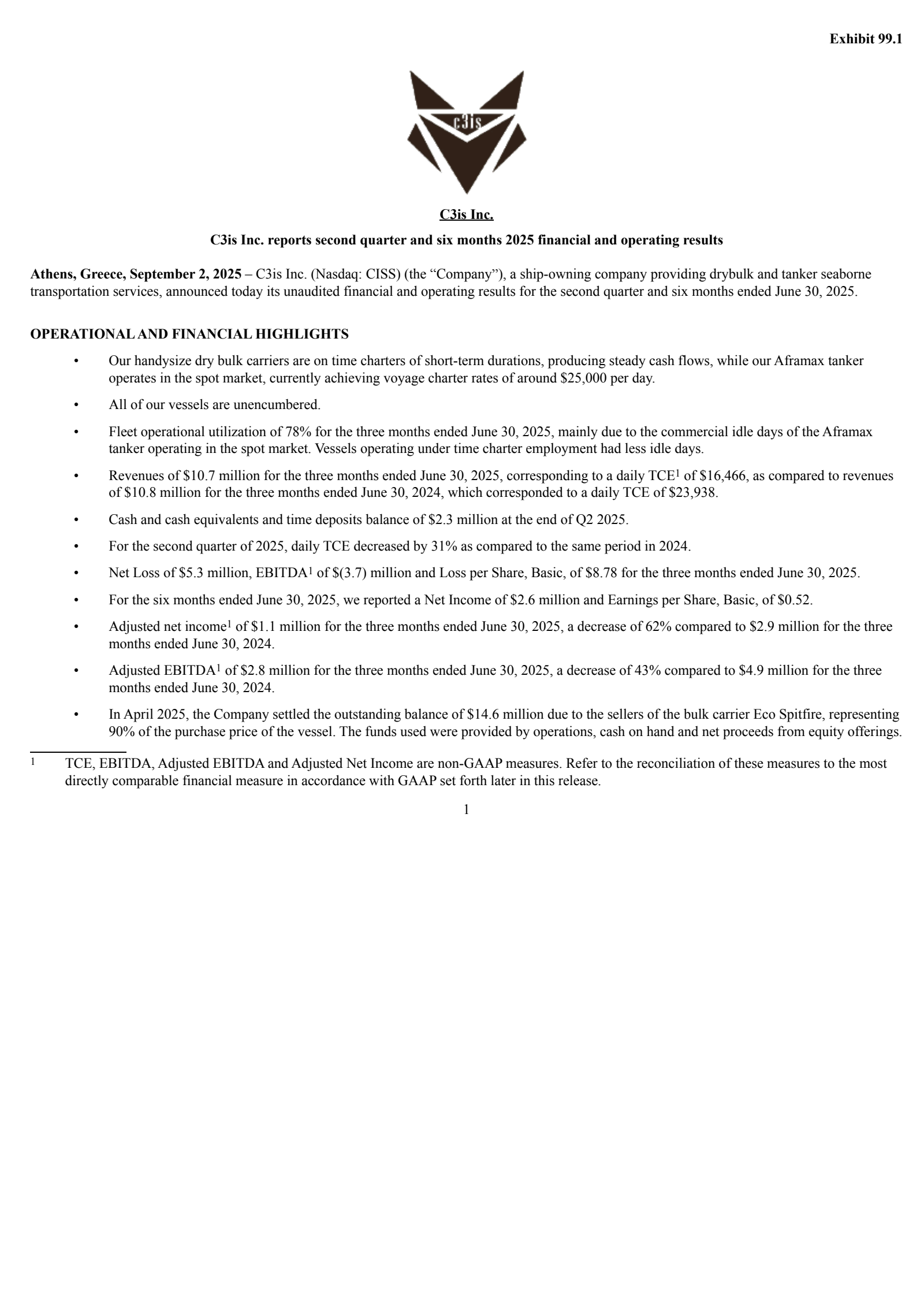 C3is' Q2 2025 Press Release