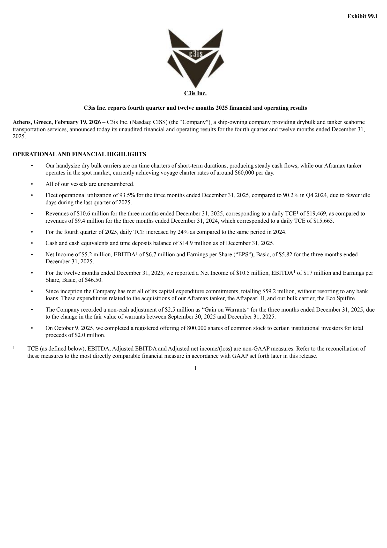 C3is' Q4 2025 Press Release